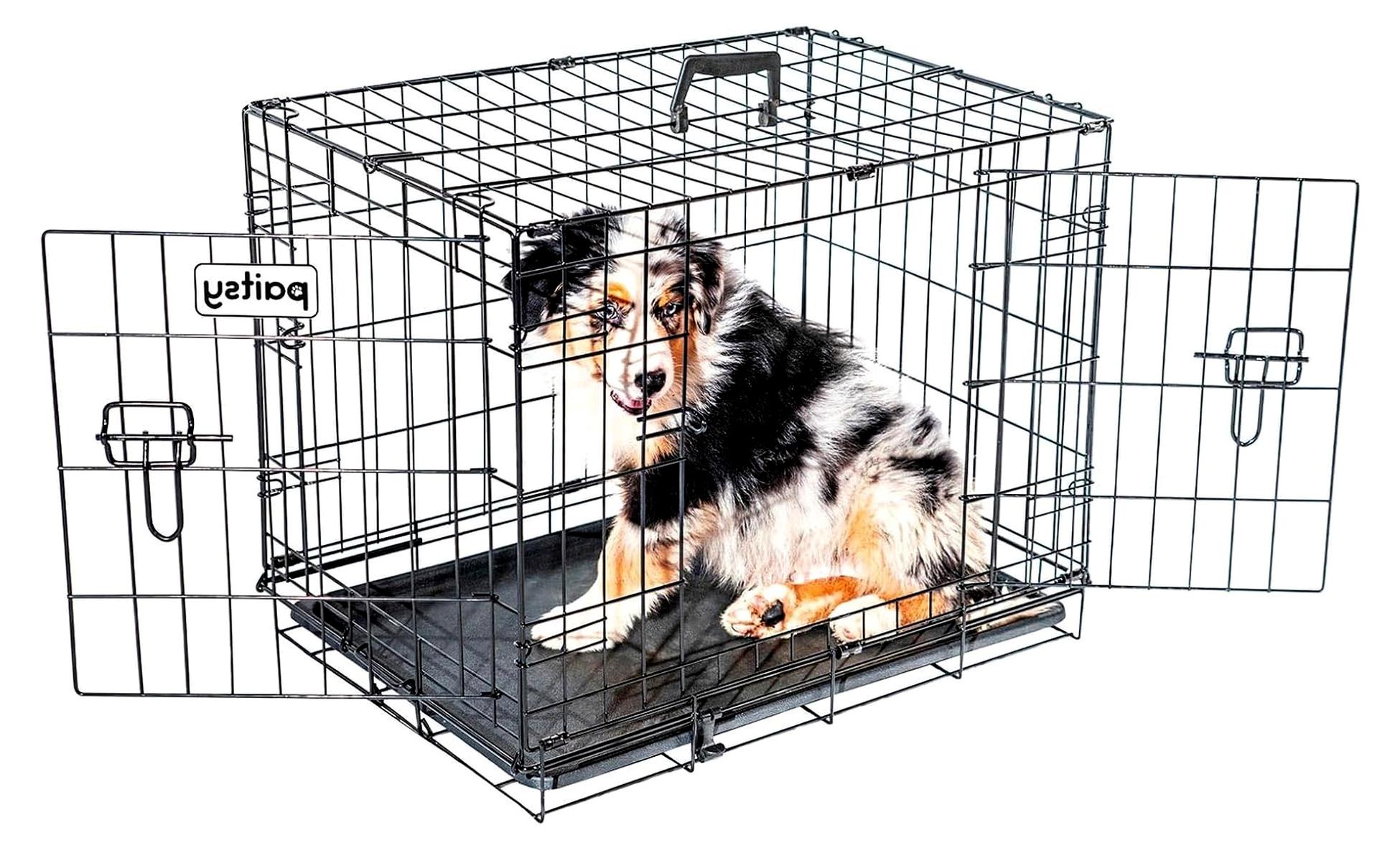 Markenlos Klappbare Hundetransportbox FortressooS, Hundebox für mittelgroße Hunde 60x43x49 cm, 2 Türen, herausnehmbares Tablett, für den Innenbereich