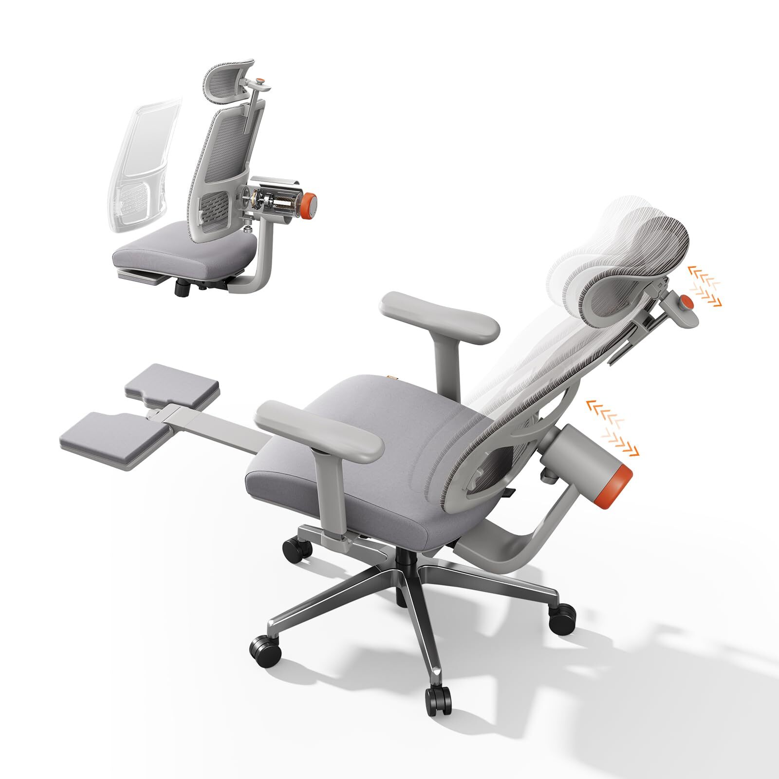 Newtral MagicH-BPro Ergonomischer Stuhl mit Fußstütze - Hochlehner Schreibtischstuhl mit Adaptive Lendenwirbelstütze & Auto-Following Kopfstütze, 4D Armlehne, Verstellbare Sitztiefe & Höhe, Grau MAGICH-BPRO-GRAY