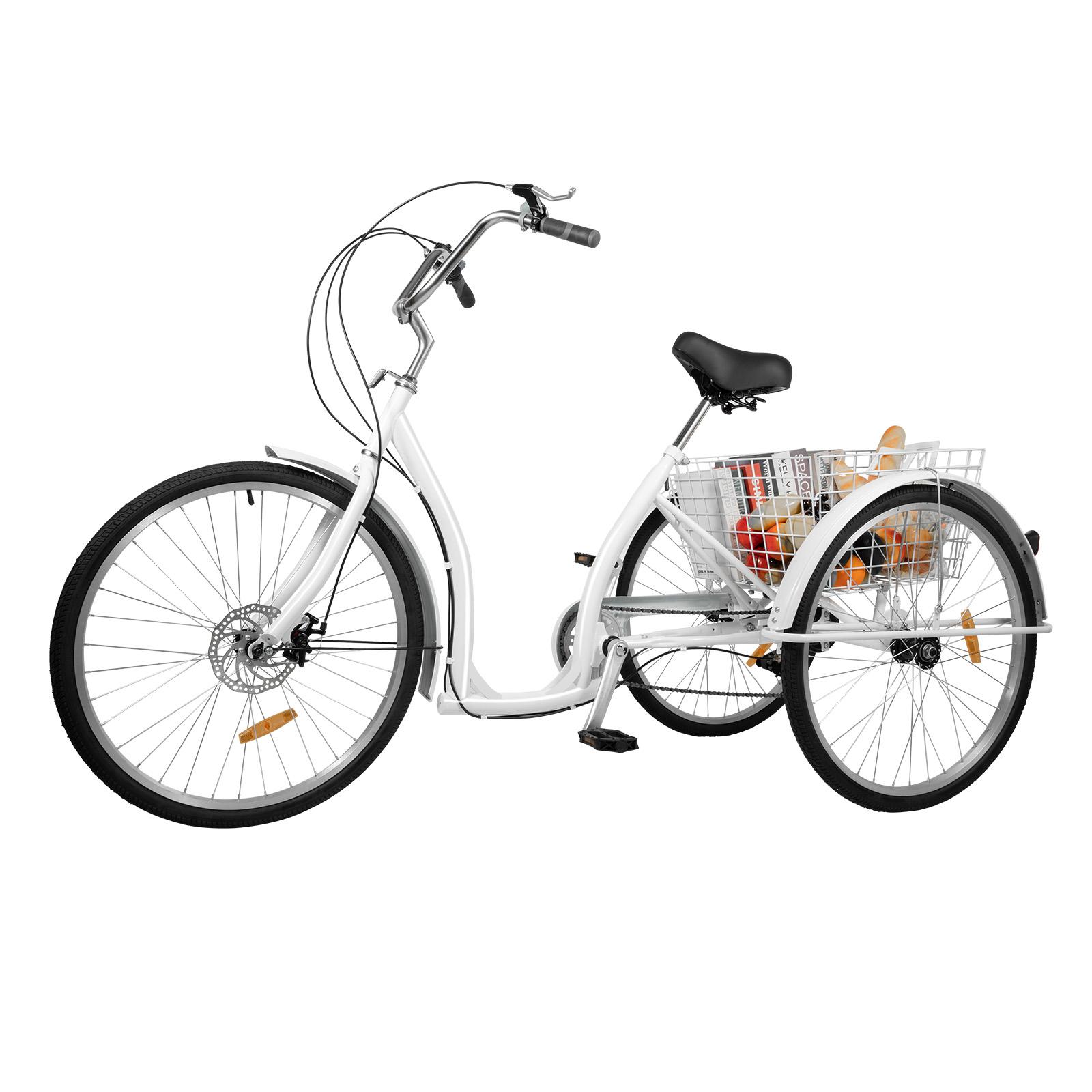 Tricycle Adulte 26 Pouces 6 Vitesses – Confortable, Panier Intégré, Freins Et Réflecteurs, Idéal Pour Balades Et Courses