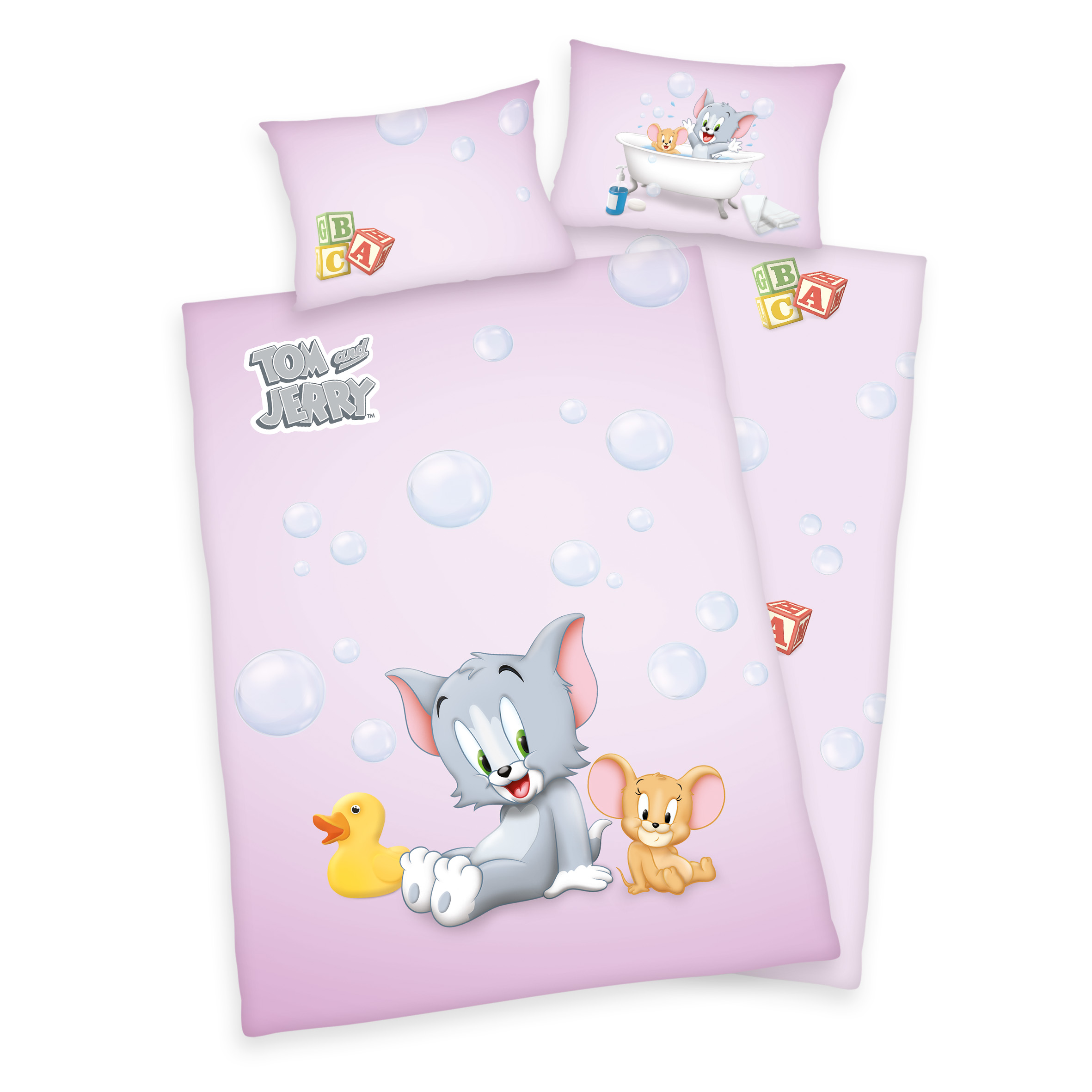 Tom und Jerry Disney Wende Bettwäsche Kopfkissen Bettdecke weiß für 135x200 