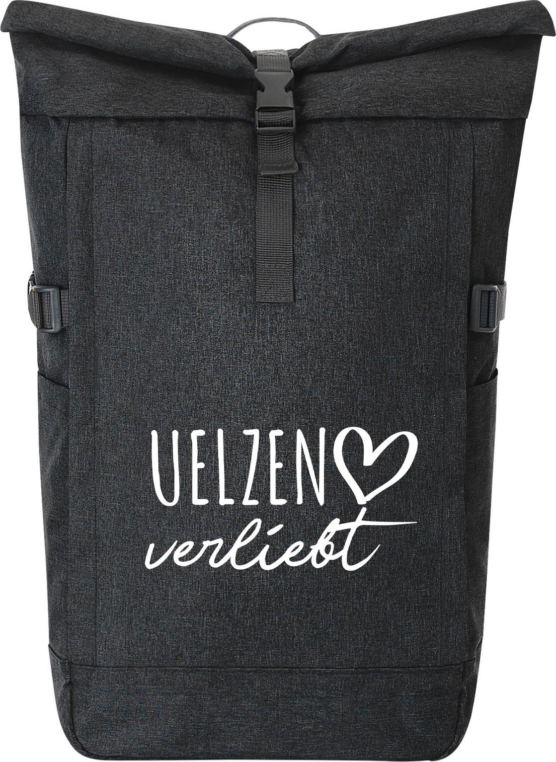 Hellweg Druckerei Huuraa Kurierrucksack Uelzen verliebt Geschenk 30-44 Liter Black Melange Roll-Top Fairtrade Uelzen Geschenkidee 5427KUR