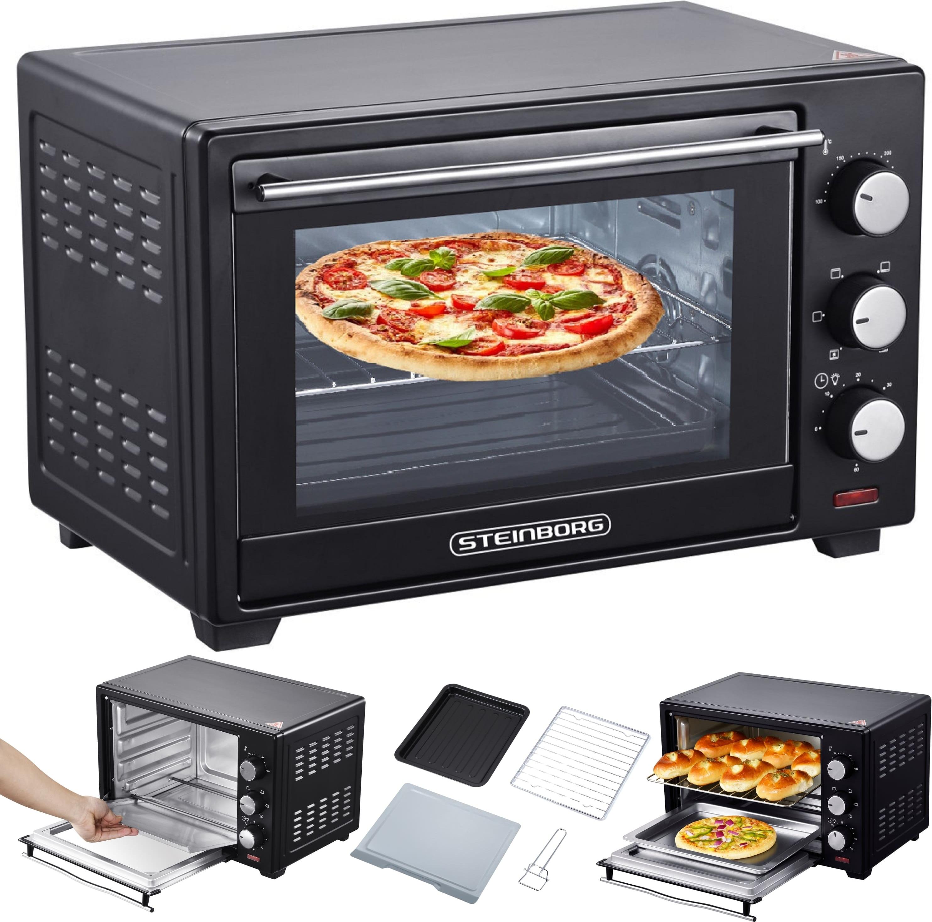 Steinborg Minibackofen 25 Liter | Pizzaofen | 3 in 1 Backofen | Backofen mit Umluft | 1600 Watt SB-3002