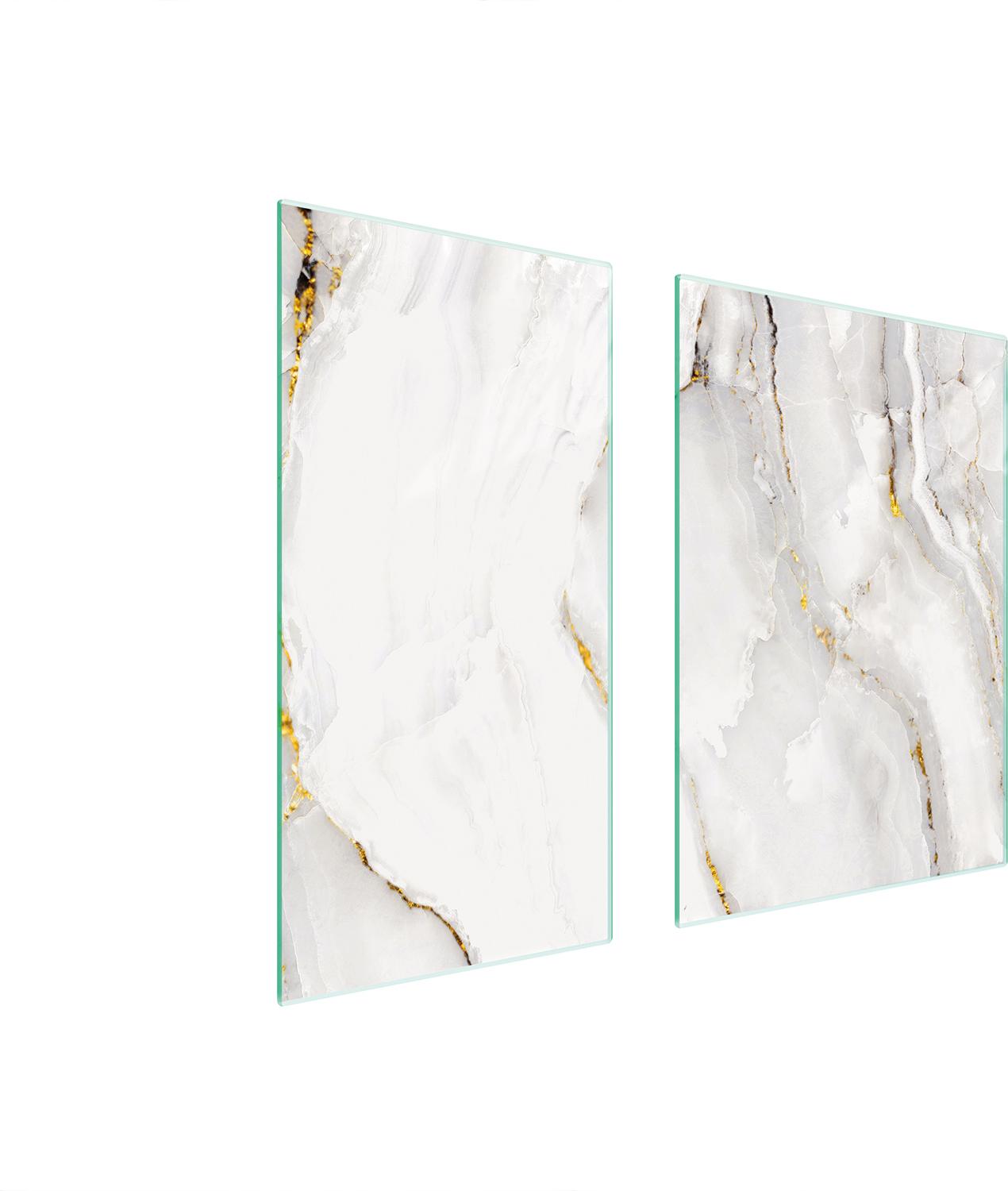 TMK ArtDeko Herdabdeckplatten 2 teilig 75x52 Glaskeramikfeld Abdeckung Glas Schneidebrett Marmor Elfenbein