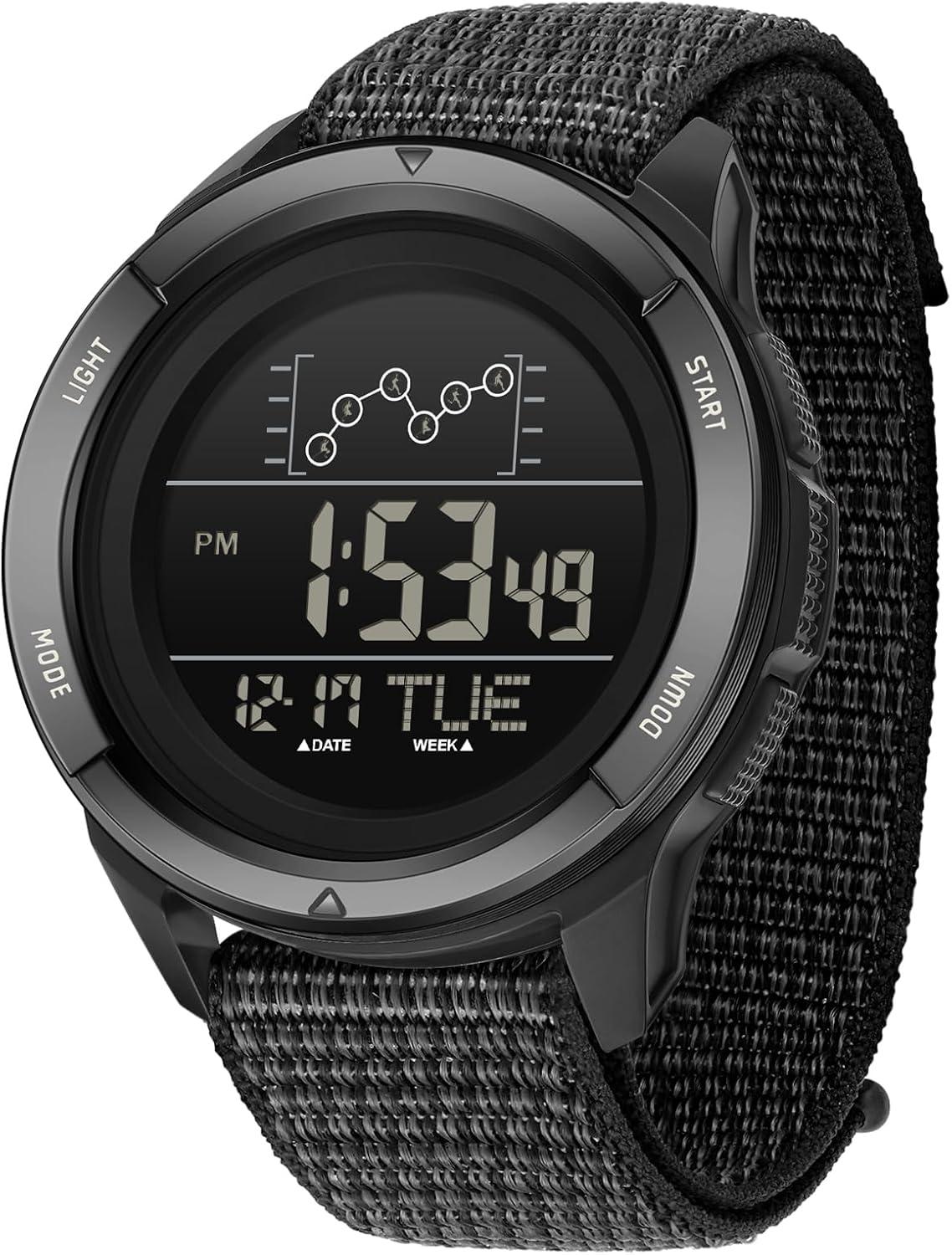 findtime Herren Digitaluhr Sportuhr 5 ATM wasserdicht LED-Leuchtdisplay 12/24-Stunden-Format Harzgehäuse Gummiband Stoßfest Herrenarmbanduhr 47mm