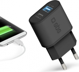 SBS Cestovná nabíjačka 100/250V 5100mAh ultra rýchle nabíjanie 1xUSB 2.1A+ USB Type