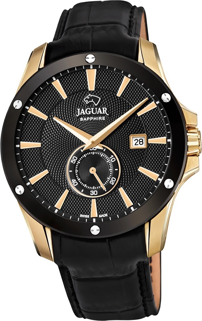 Jaguar Originálne kožené pánske hodinky J881/1 analógové športové náramkové hodinky čierne ACM D2UJ881/1