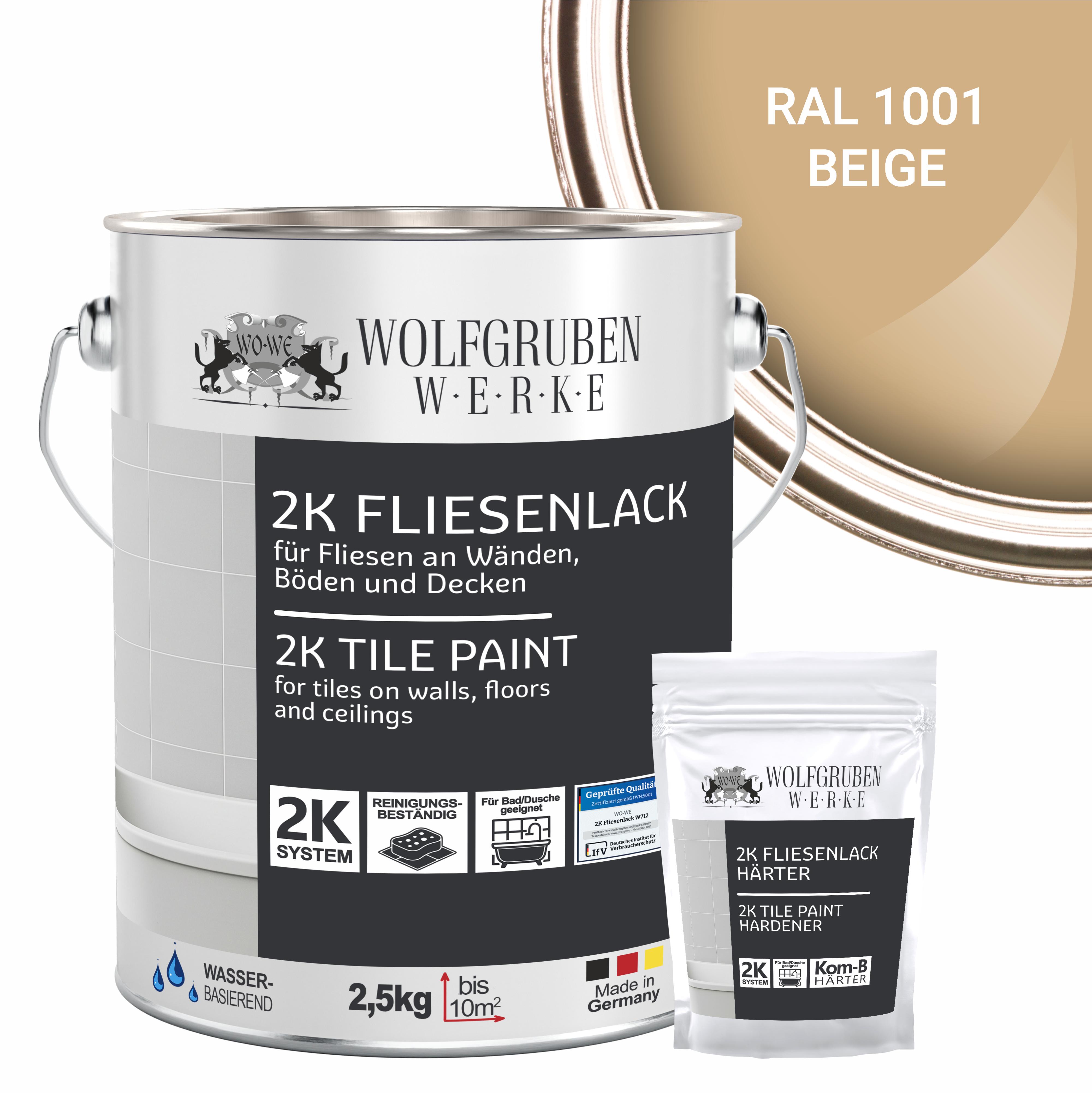 WO-WE 2K Fliesenlack Fliesenfarbe Wand Bodenfliesen W712 Beige RAL 1001 - 2,5Kg