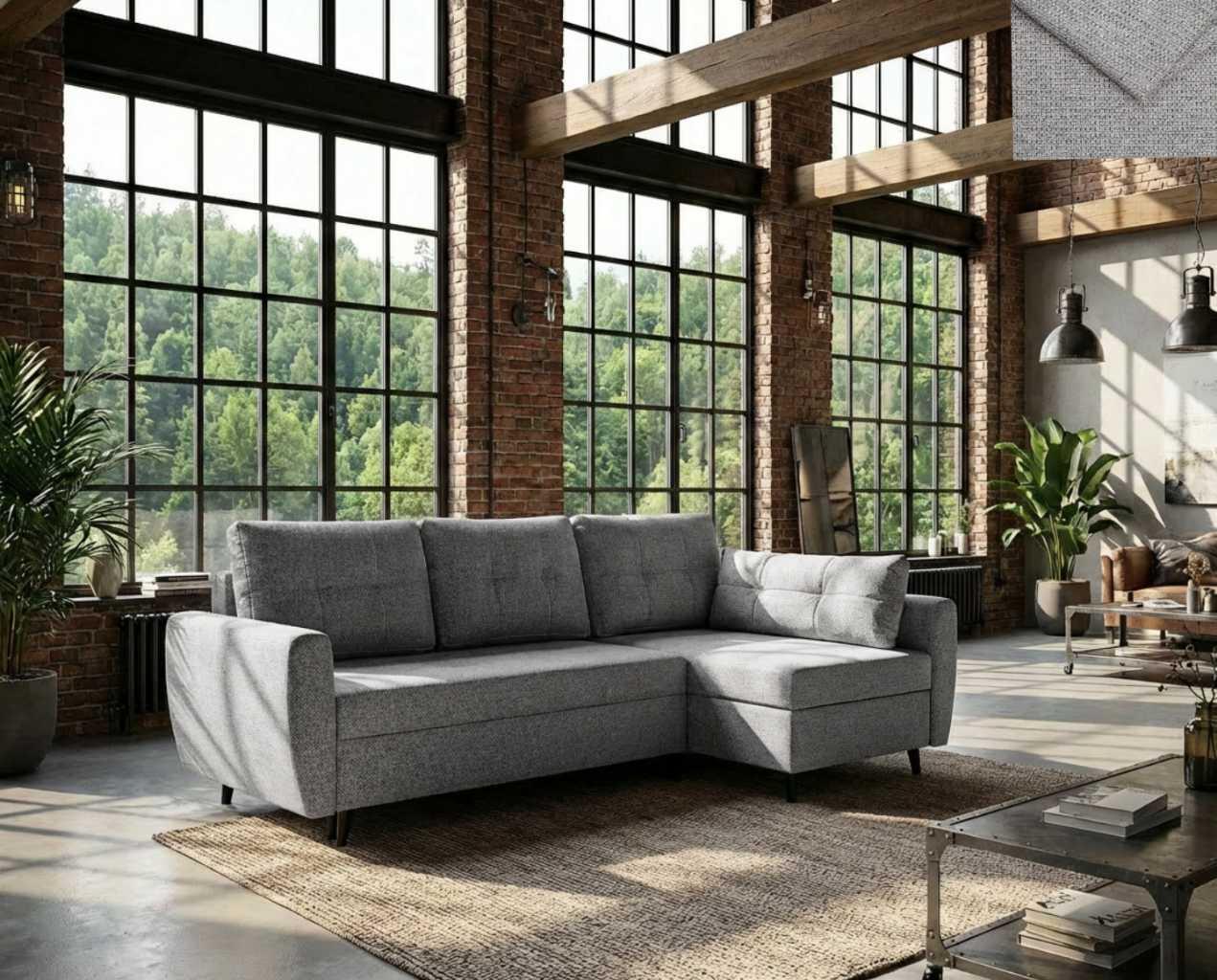 Ecksofa SINDIA Nordelo mit Schlaffunktion und Bettkasten Universal L/R 246 cm Stoff GLOW 15 GRAU ECKC-SIND-GLOW-15