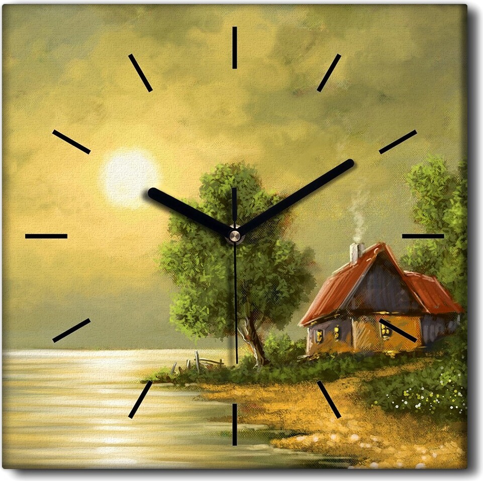 Coloray Uhr auf Leinwand 30x30 cm Wand Uhr Dekoration Wohnzimmer Segeltuch schwarze Hände -Mondlandschaft zck-30x30-140924221-c