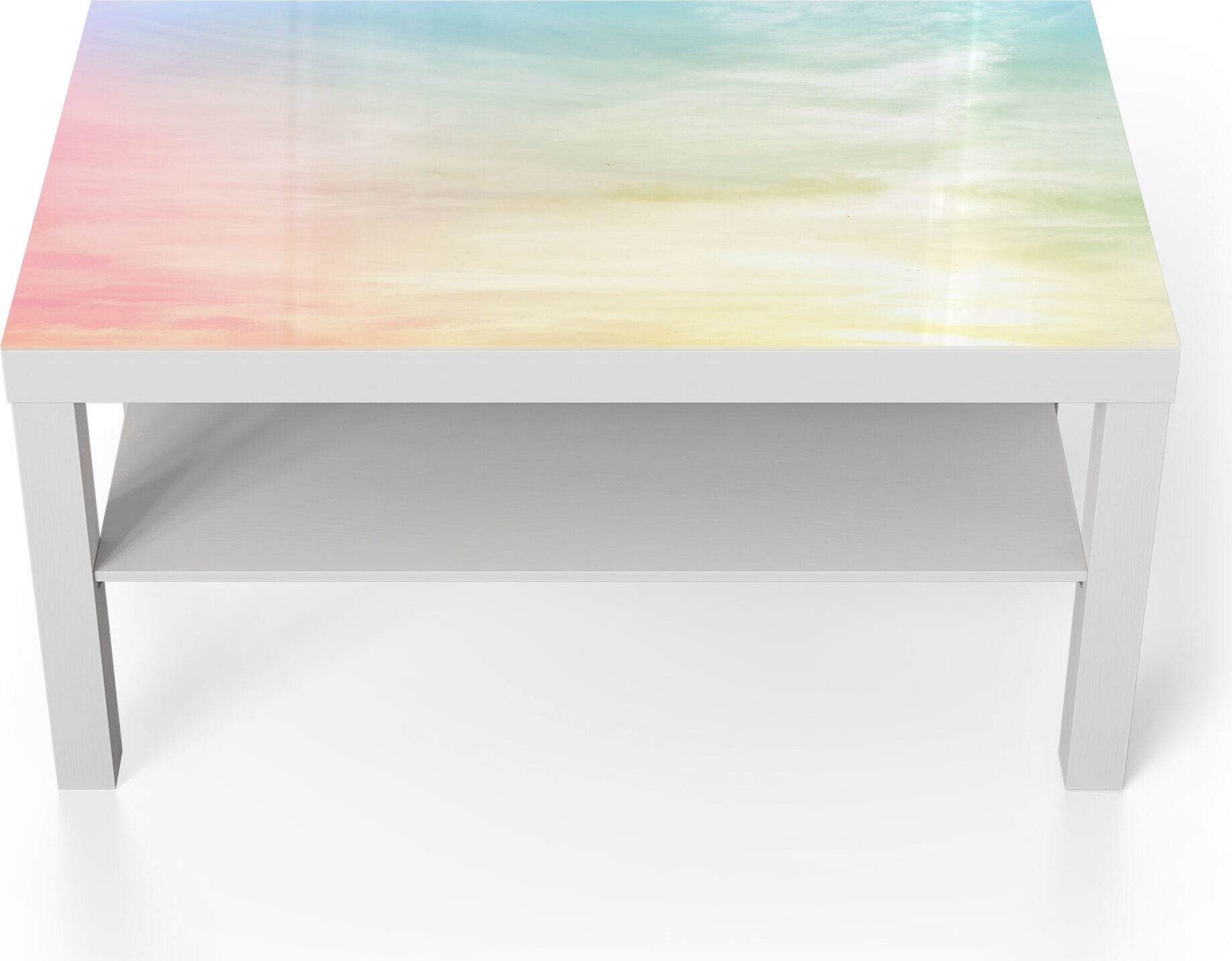 DEQORI Couchtisch 90x55 cm Weiß 'Pastelliger Himmel' Glas Beistelltisch TL-90-55-W-1038