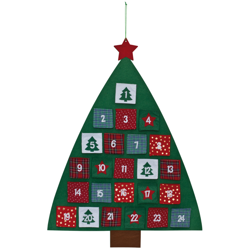 Adventný kalendár s 24 malými plstenými vrecúškami s jedličkou