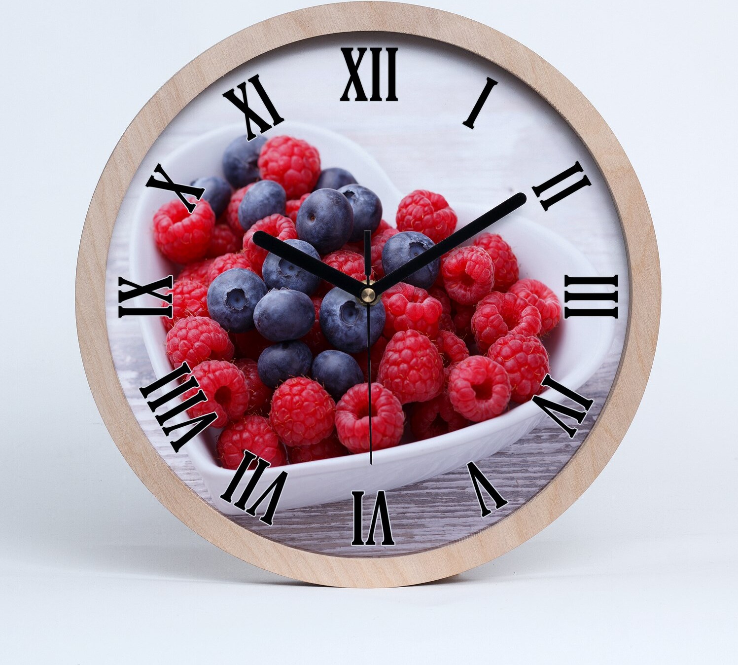 tulup Holzuhr 30fi cm wanduhr - schwarze Spitzen - Himbeeren und Heidelbeeren zdo-30-c-101479498