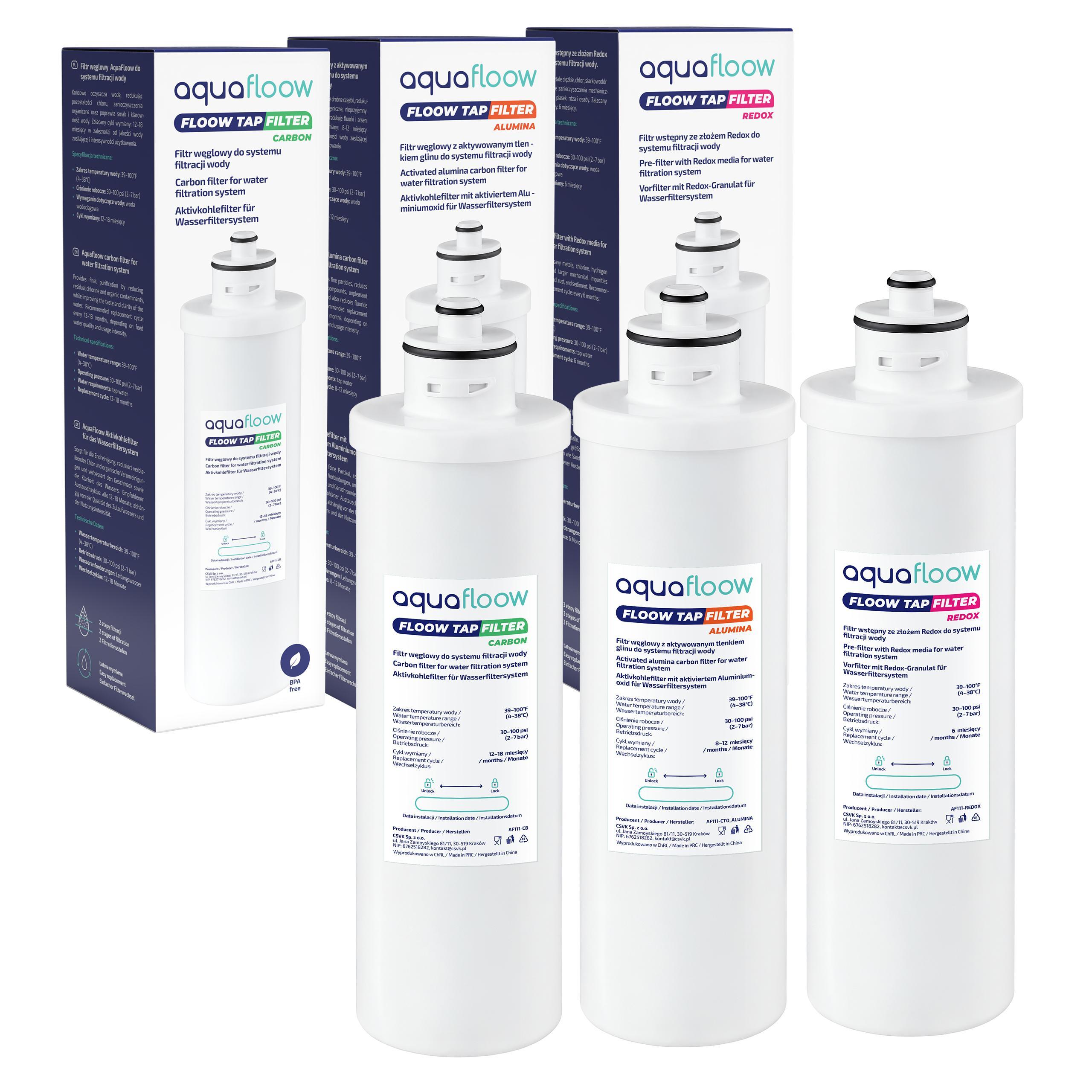 AquaFloow Untertisch-Wasserfiltersysteme für die Systeme Tap One und Tap Trio – Set mit 3 Filtern AF111-RED_ALU_CAR