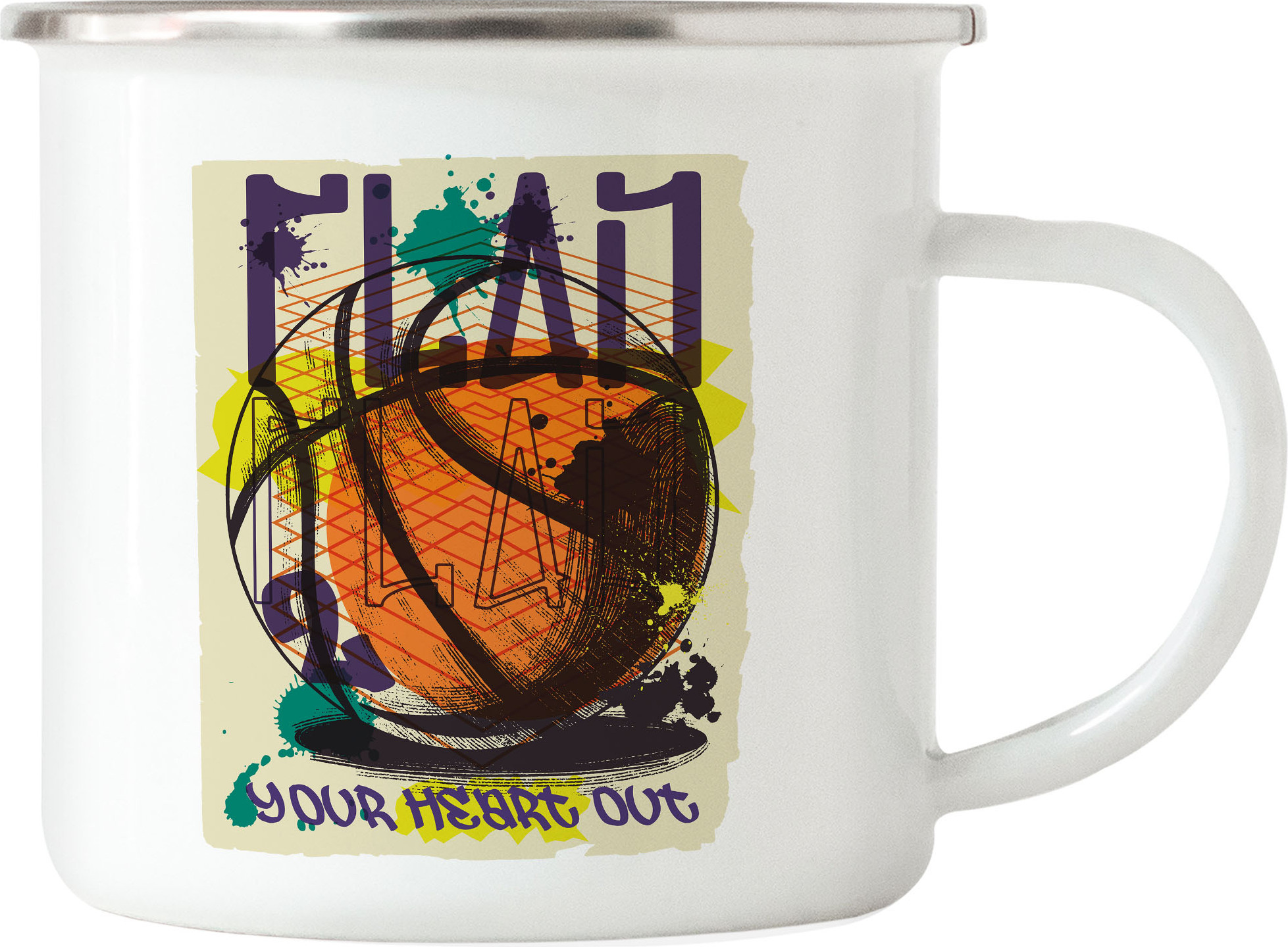 Hey!Print Basketball Emaille Tasse Leben Mannschaft Spieler Korb Teamsport Gewinner Ballsport Jersey Team Mannschaftssport HP-1792-E