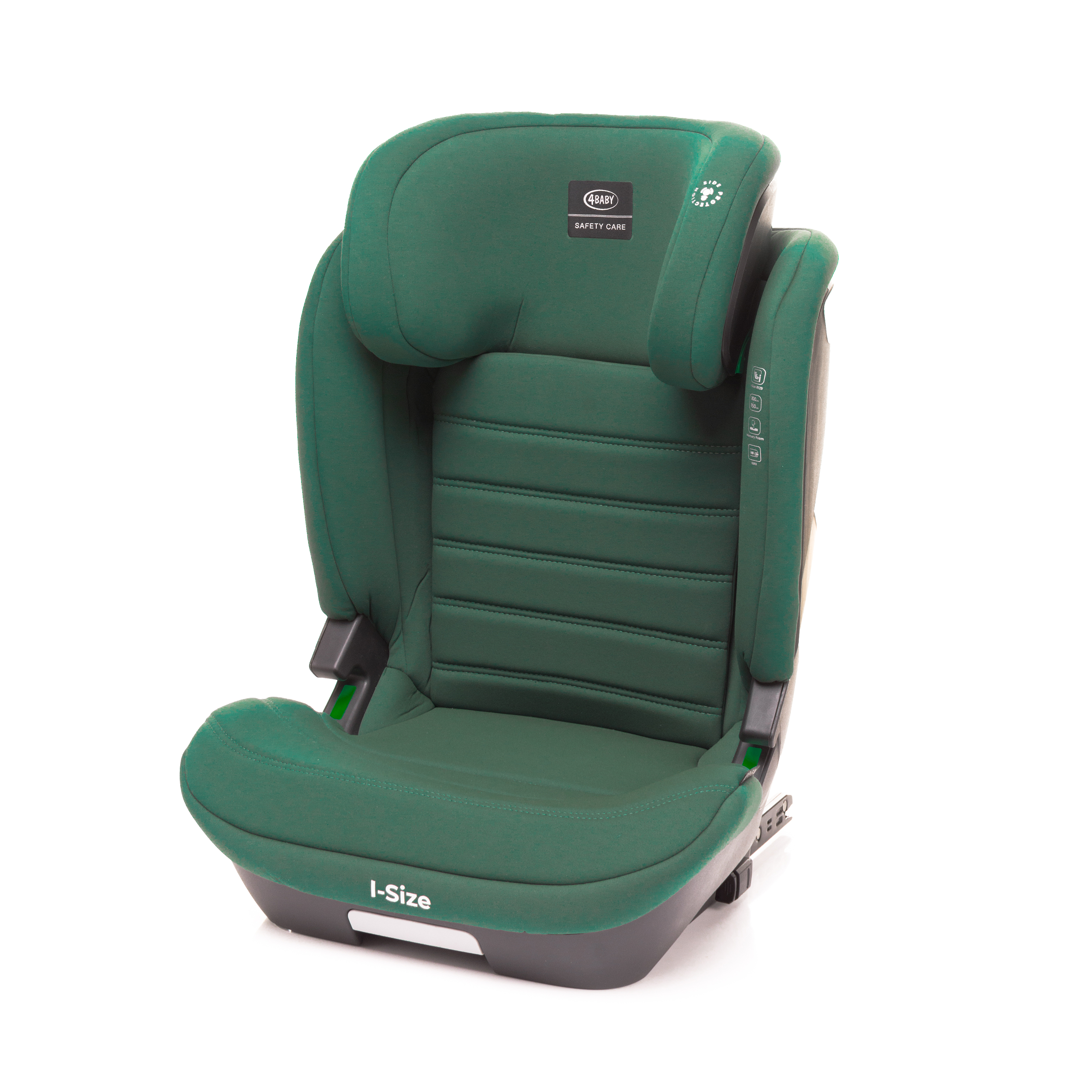 Detská sedačka 4Baby App-Fix i-Size pre deti 100-150 cm, bezpečná, komfortná, nastaviteľná, ISOFIX, 15-36 kg, zelená