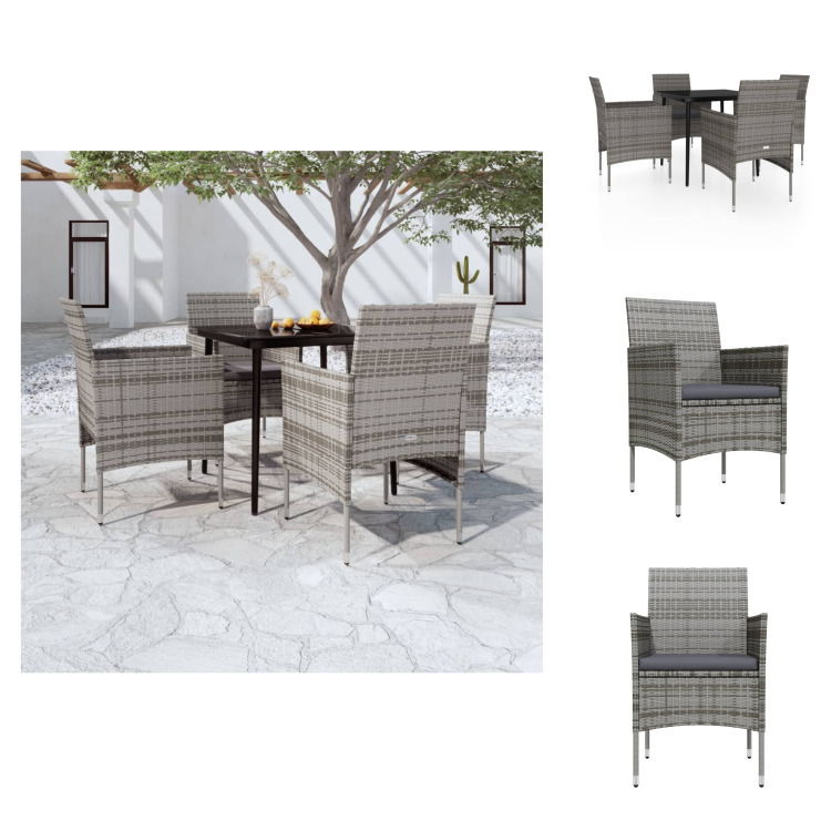 vidaXL 5-dielny záhradný jedálenský set s vankúšmi sivý a čierny - Záhradné nábytkové zostavy