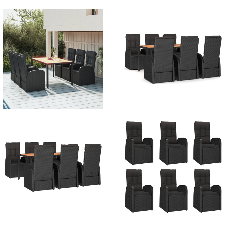vidaXL 7 tlg. Garten Essgruppe mit Kissen Schwarz Poly Rattan - Garten Essgruppe - Garten Essgruppen - Essgruppe - Essgruppe Terrasse