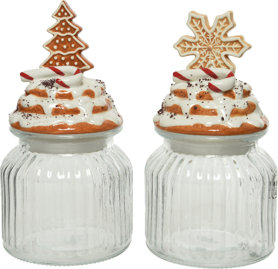 Christmas Decoration Glasdose mit Deckel Weihnachtsbaum / Schneeflocke 21cm - 1 Stück sort. 608641