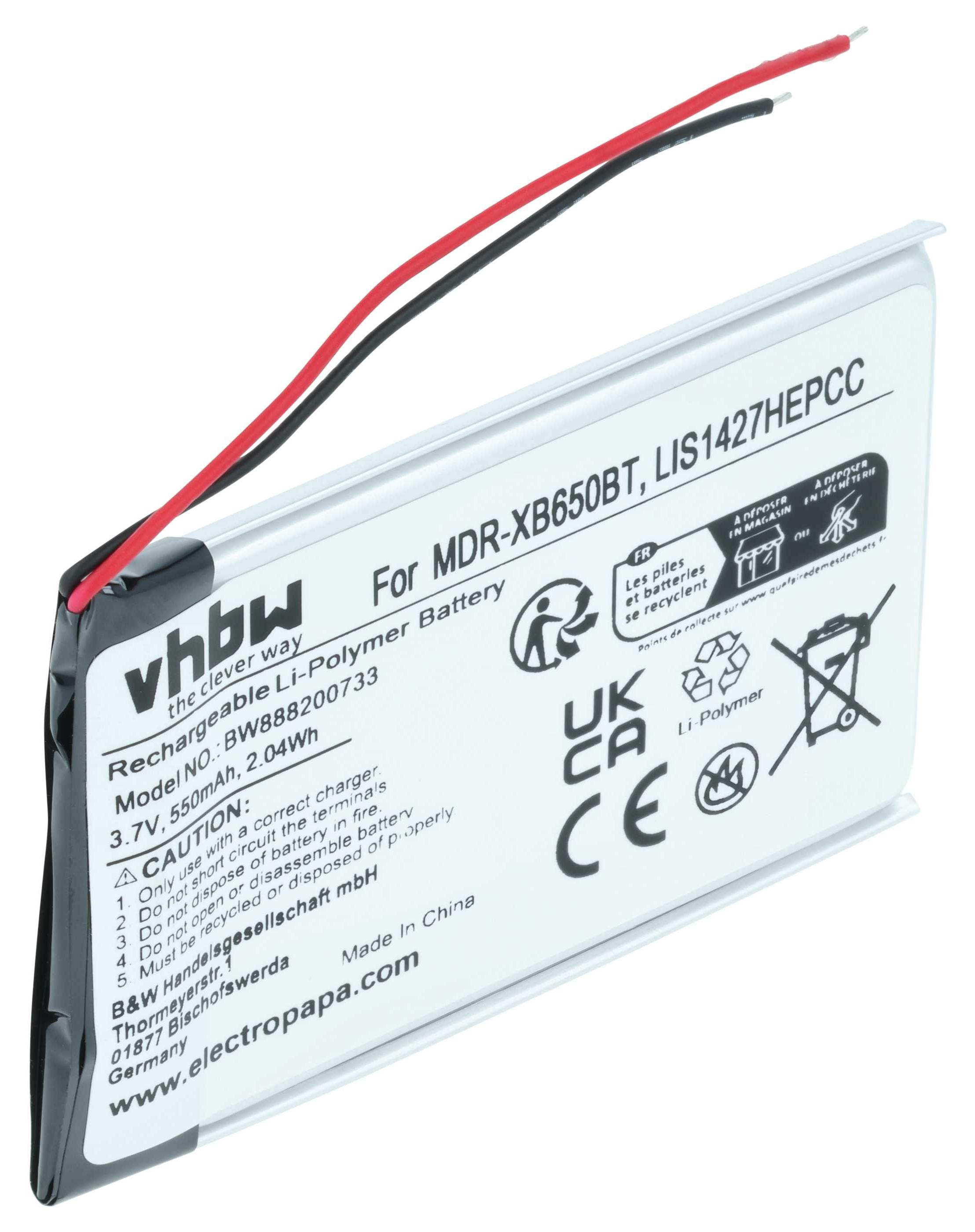 vhbw Akku Ersatz für Sony 1-756-920-21, 1-756-920-32, LIS1427HEPCC, 1-756-920-31 für Wireless Headset Kopfhörer (550 mAh, 3,7 V, Li-Polymer) 161827840-4