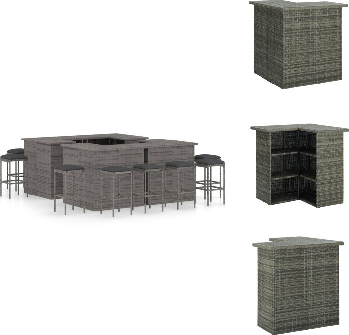 vidaXL 16-dielny záhradný barový set s vankúšmi polyratan sivý - Záhradný nábytok sety