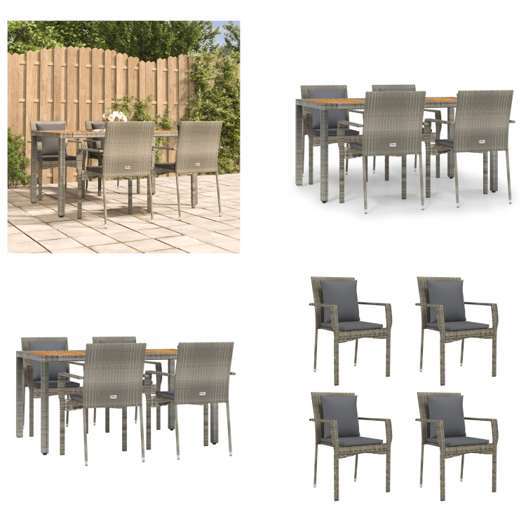 vidaXL 5-dielny záhradný jedálenský set s vankúšmi sivý polyratan - Záhradný jedálenský set - Záhradné jedálenské sety - Jedálenský set - Jedálenský set terasa