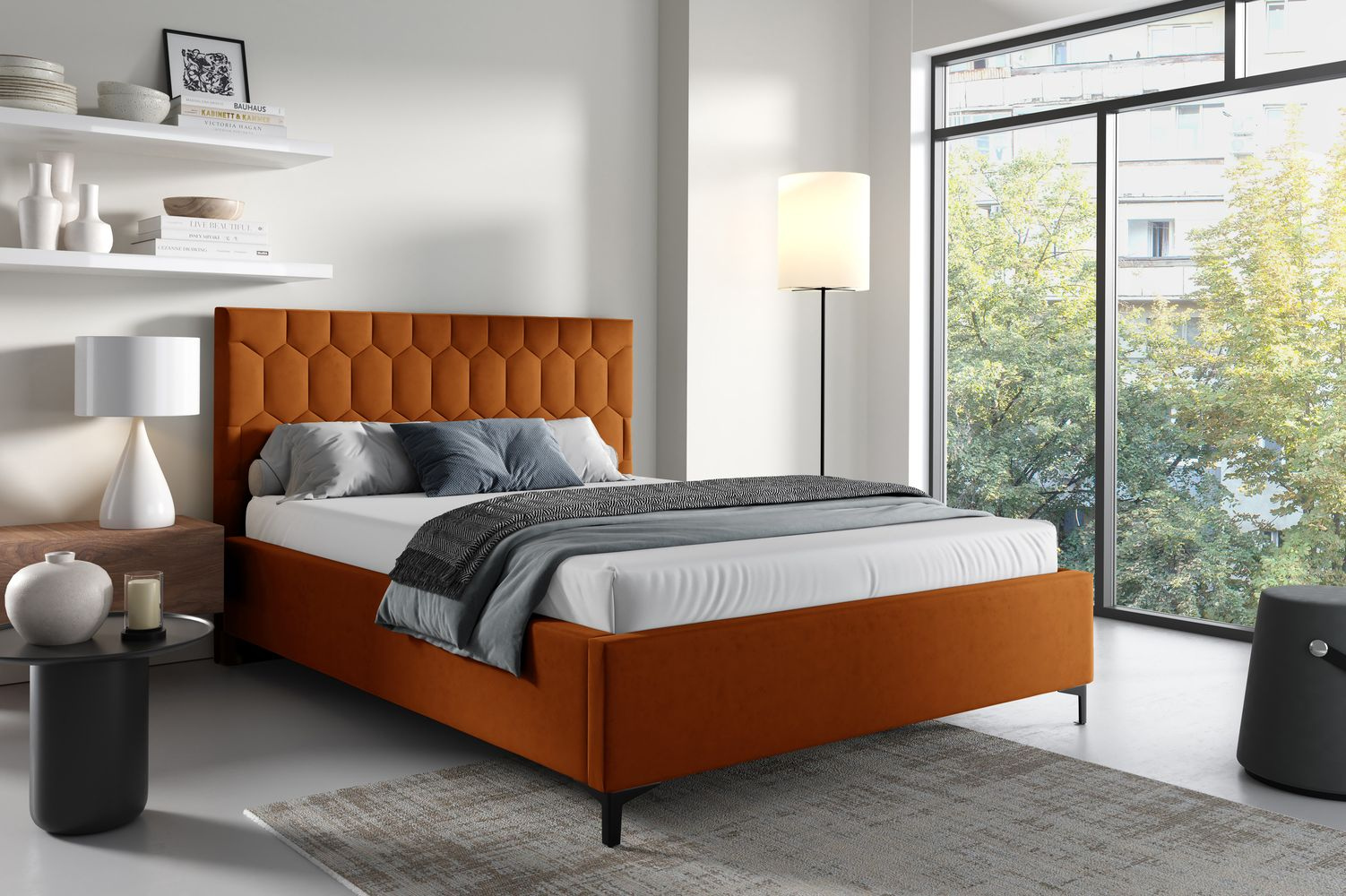 Čalúnená posteľ 140x200 ODETA 7 - oranžová