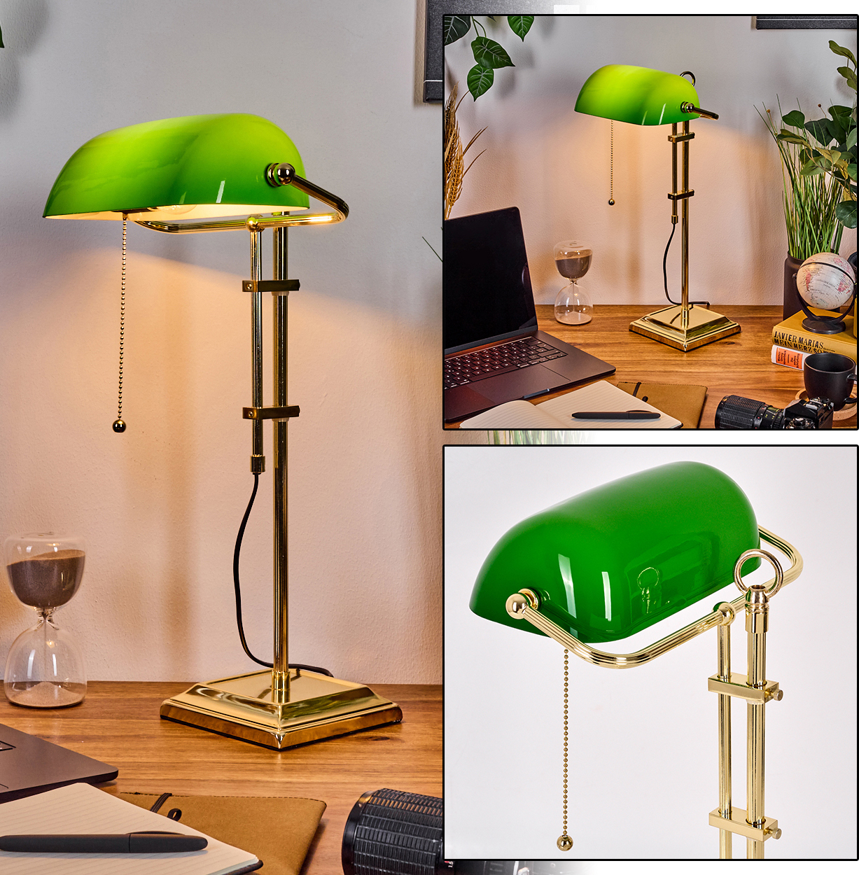 hofstein Codogno Tischlampe aus Metall/Glas in Messing/Grün/Weiß H3918265