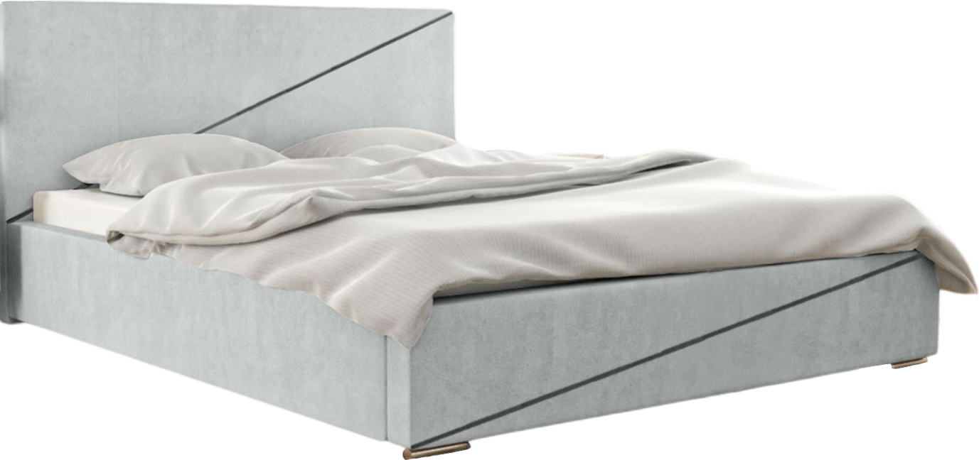 FURMEB24 - LOU 180 x 200 cm Boxspring posteľ s dvoma zásuvkami - Čalúnená posteľ s dreveným rámom - Manželská posteľ s vysokým čelom - Látka Magic Velvet - Svetlosivá