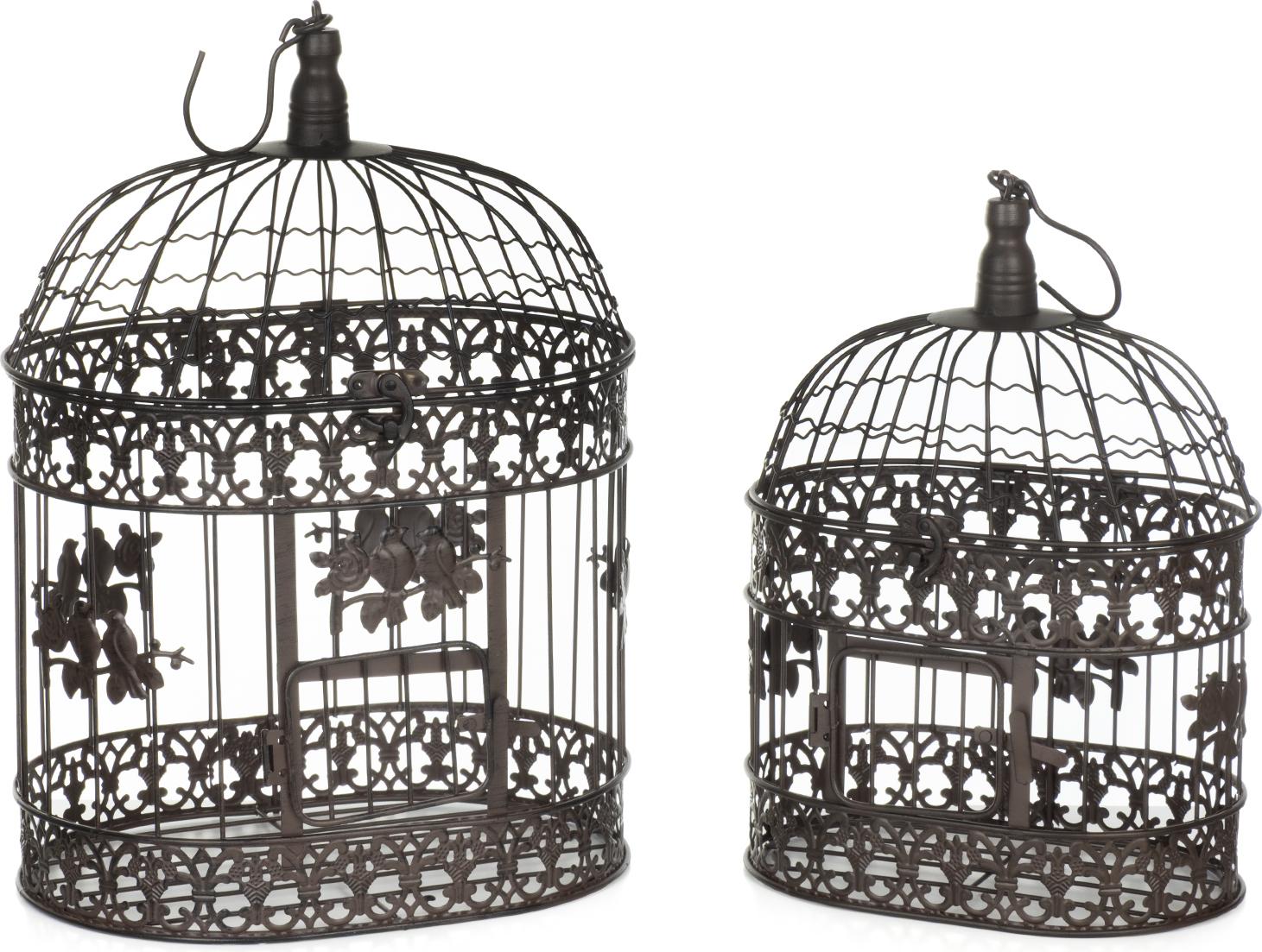 Dekorativer Vogelkäfig 2er-Set aus Metall in Altbraun