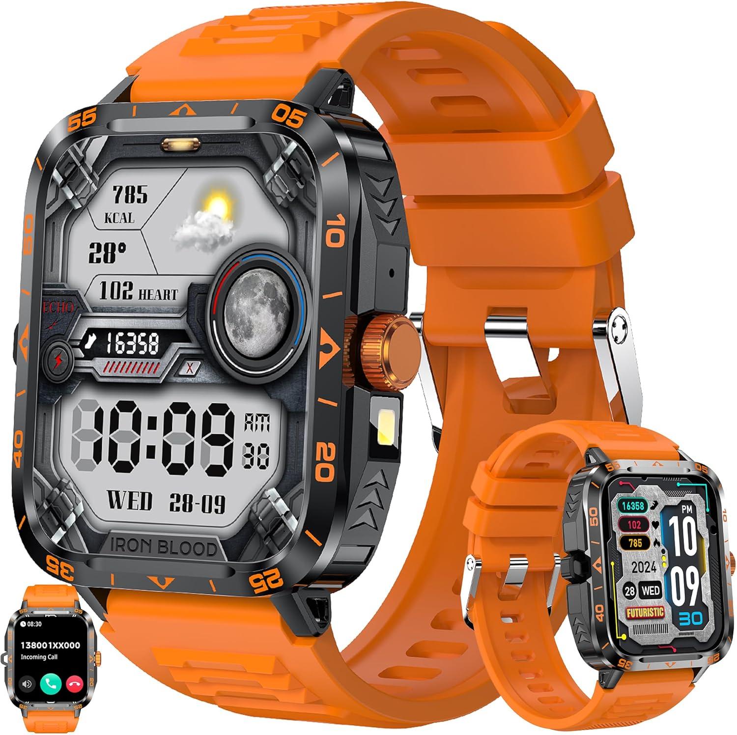 Smartwatch muži s funkciou telefónu, baterka, 5ATM vodotesné športové hodinky Bluetooth hovory fitness monitor spánku,