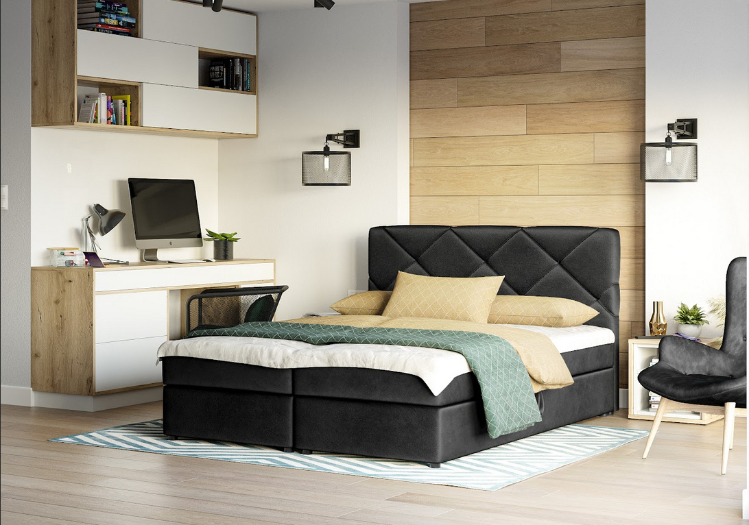Manželská posteľ s úložným priestorom KATRIN - 200x200, čierna