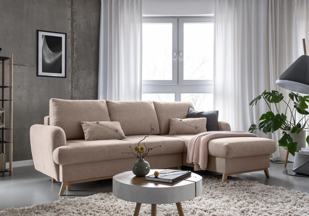 Ecksofa Scandic Lagom mit Bettfunktion - MAS-400 Beige Ausrichtung Rechts