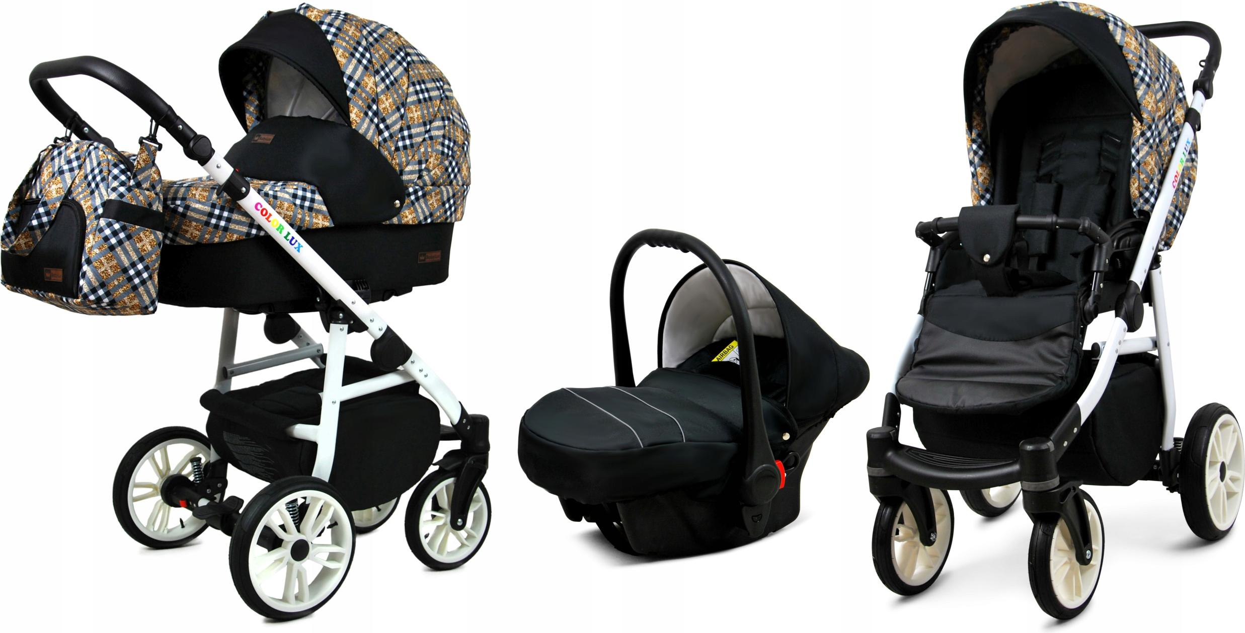 BabyLux Color Lux | 3in1 Kinderwagen Set | Gold Grille | Kombikinderwagen | Kinderwagenset | Bu