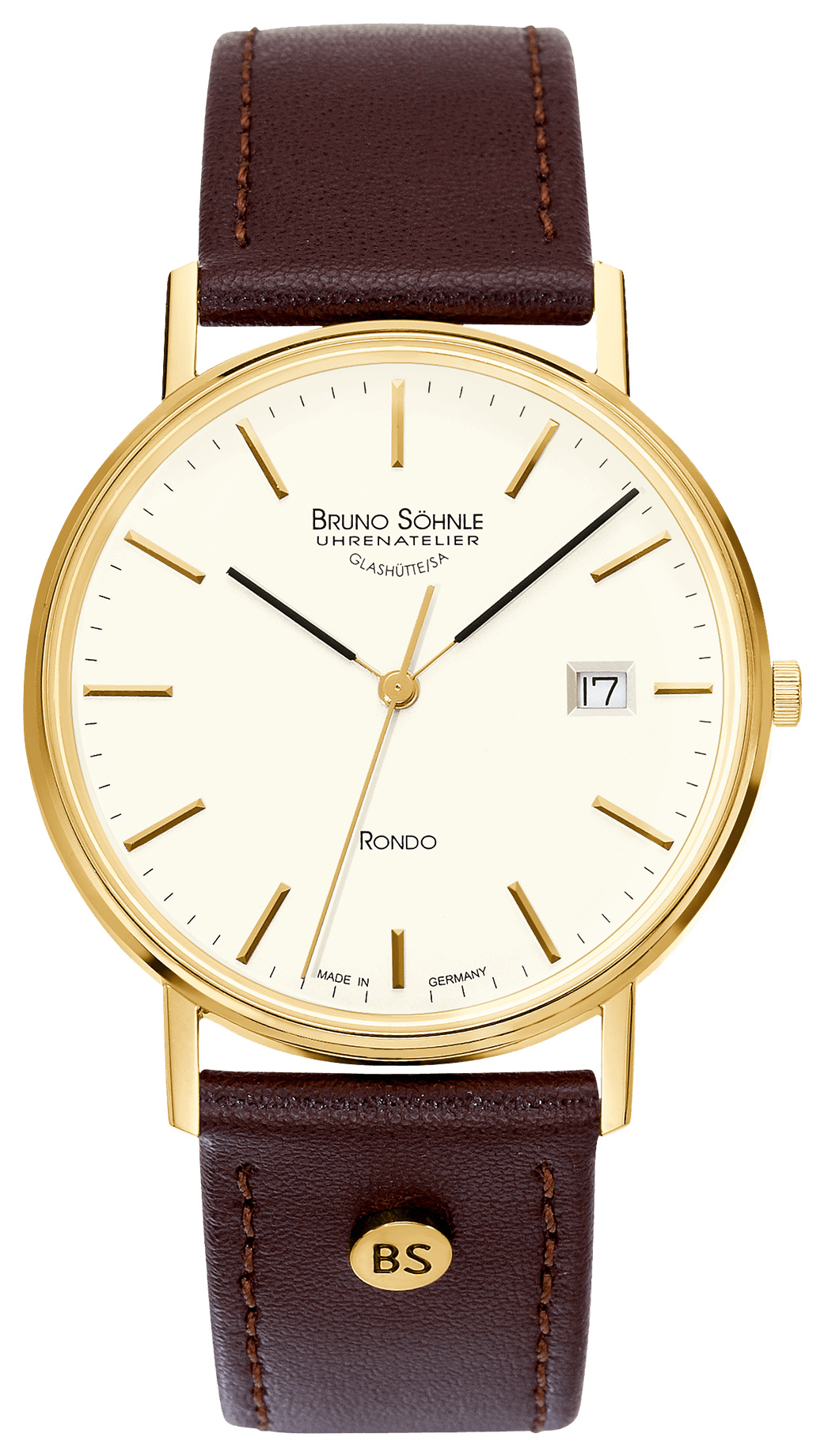 Bruno Söhnle Glashütte S/A Herren Armbanduhr RONDO Lederarmband braun 38 mm 17-33105-241