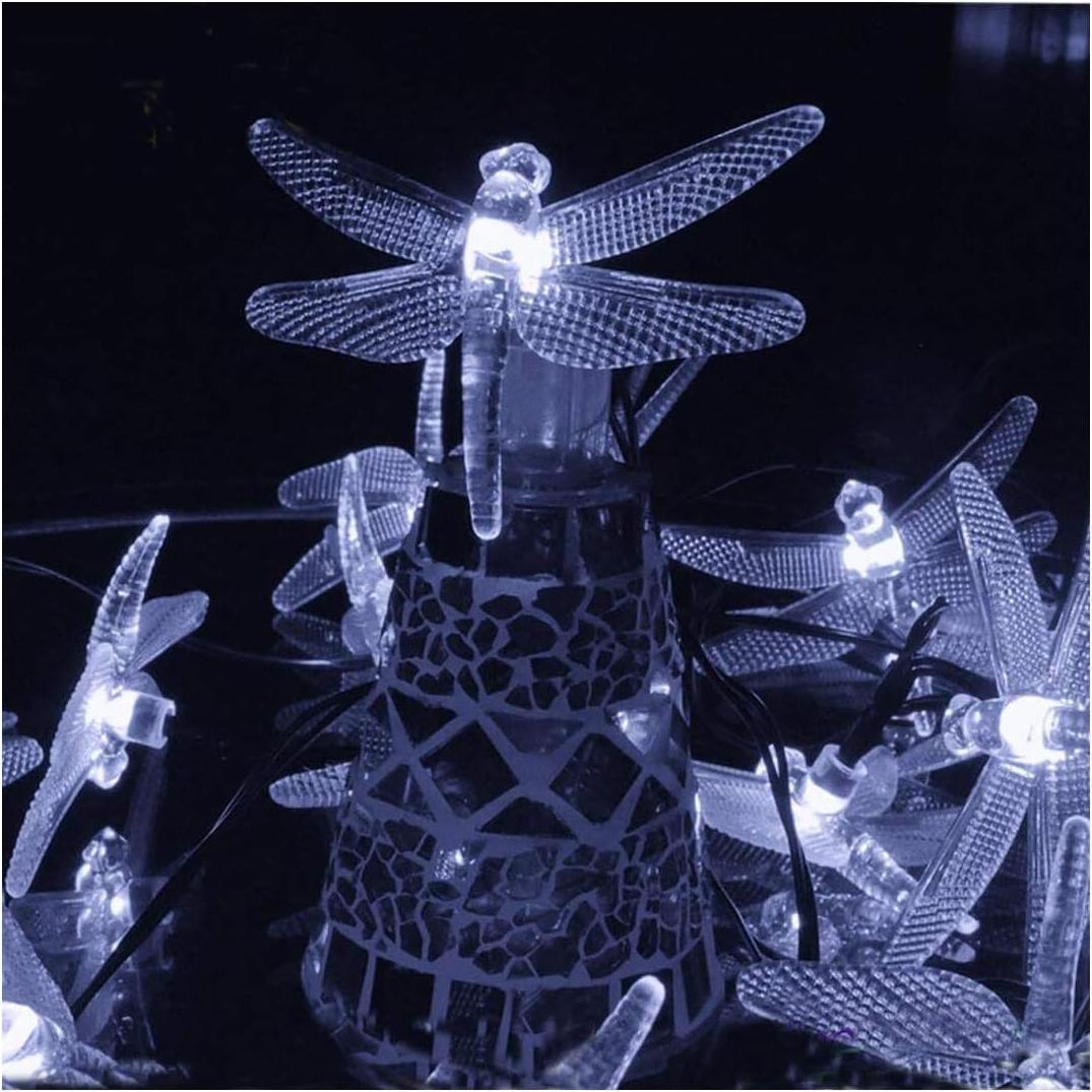 JedBesetzt Solar-Lichterkette 6 m (20 Fuß) 30 LED Libellenform, wasserdicht, Feen-Dekorationsbeleuchtung für drinnen und draußen, Terrasse, Weihnachtsfeier, Feiertagsdekoration K-MM-251112-110