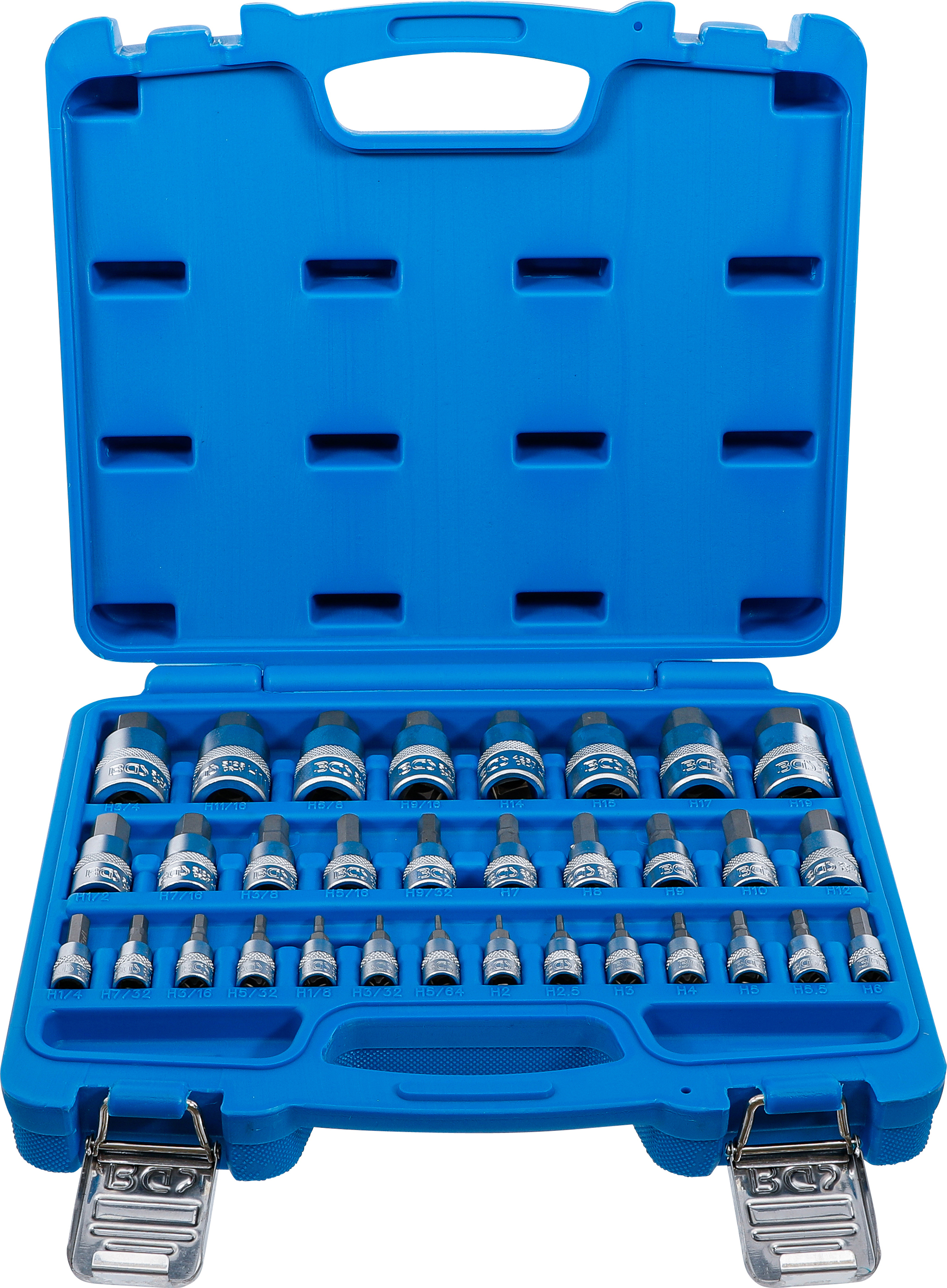 BGS technic BGS 74258 Bit-Einsatz-Satz 1/4"-3/8"-1/2" 2-19 mm metrisch und Zollgrößen, 32-teilig