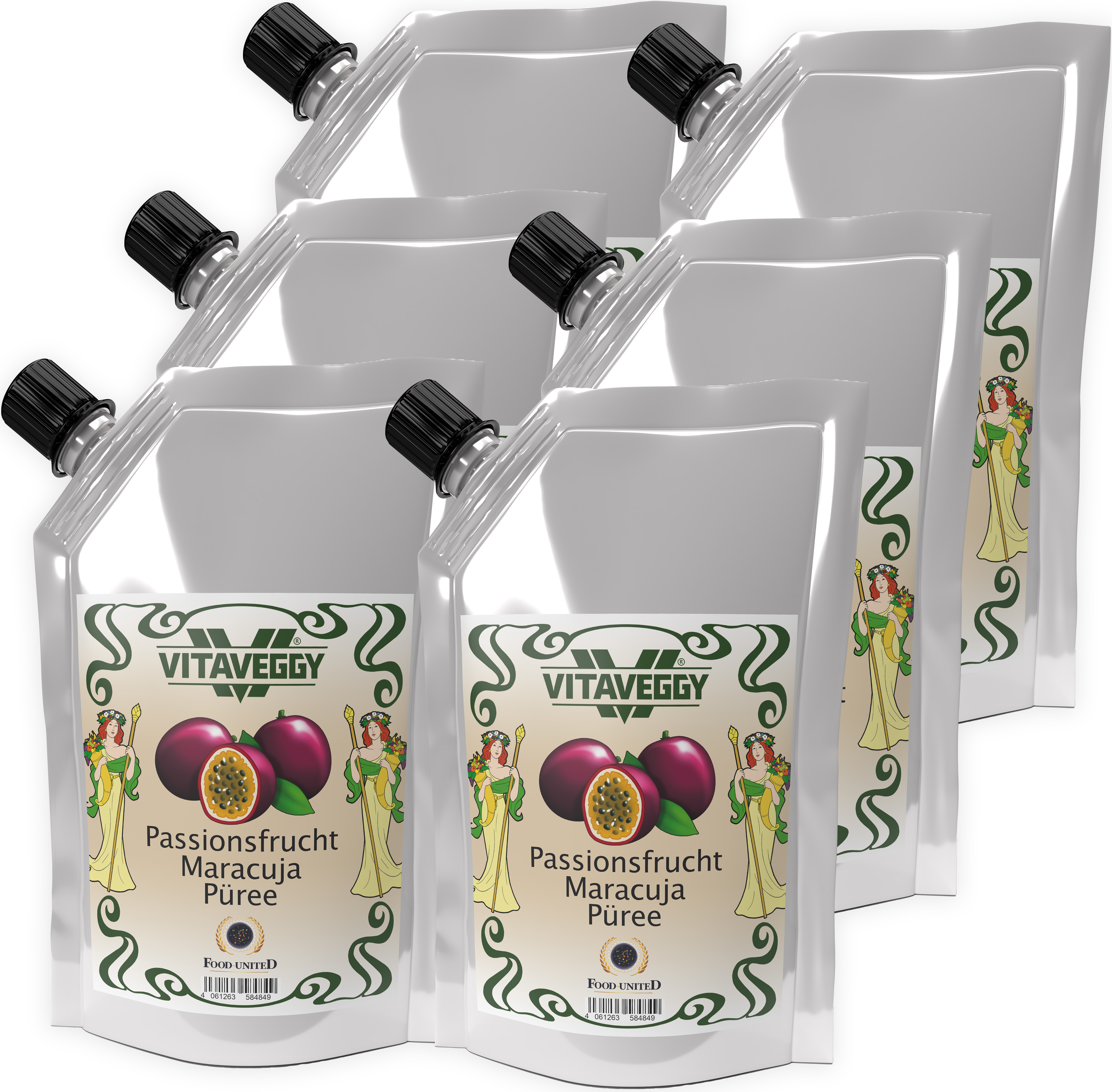 S.Mile GmbH VITAVEGGY PASSIONS-MARACUJA-FRUCHT Früchte-Püree 6x 1kg Grenadille-Granadille-Purpurgranadilla-Granadilla-Püree Food-United geeignet für Babybrei-Obstbrei Maracuja-Passionsfrucht-Saft-Smoothie-Sorbet-Schorle-Cocktail-Quark GVO-Frei Glutenfrei & 100% natü