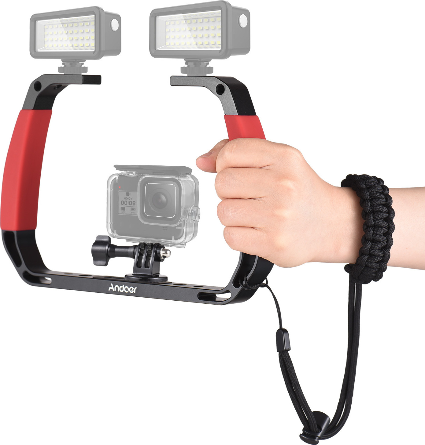 Lixada Andoer Sportkamera-Unterwasser-Tauch-Rig, Handstabilisator fuer Action-Kamera, Kaefig-Tauch-Rig mit Kaltschuhhalterungen, Handschlaufe, kompatibel mit GoPro Hero 12/11/10, DJI Osmo Action 4/3/2, Insta360