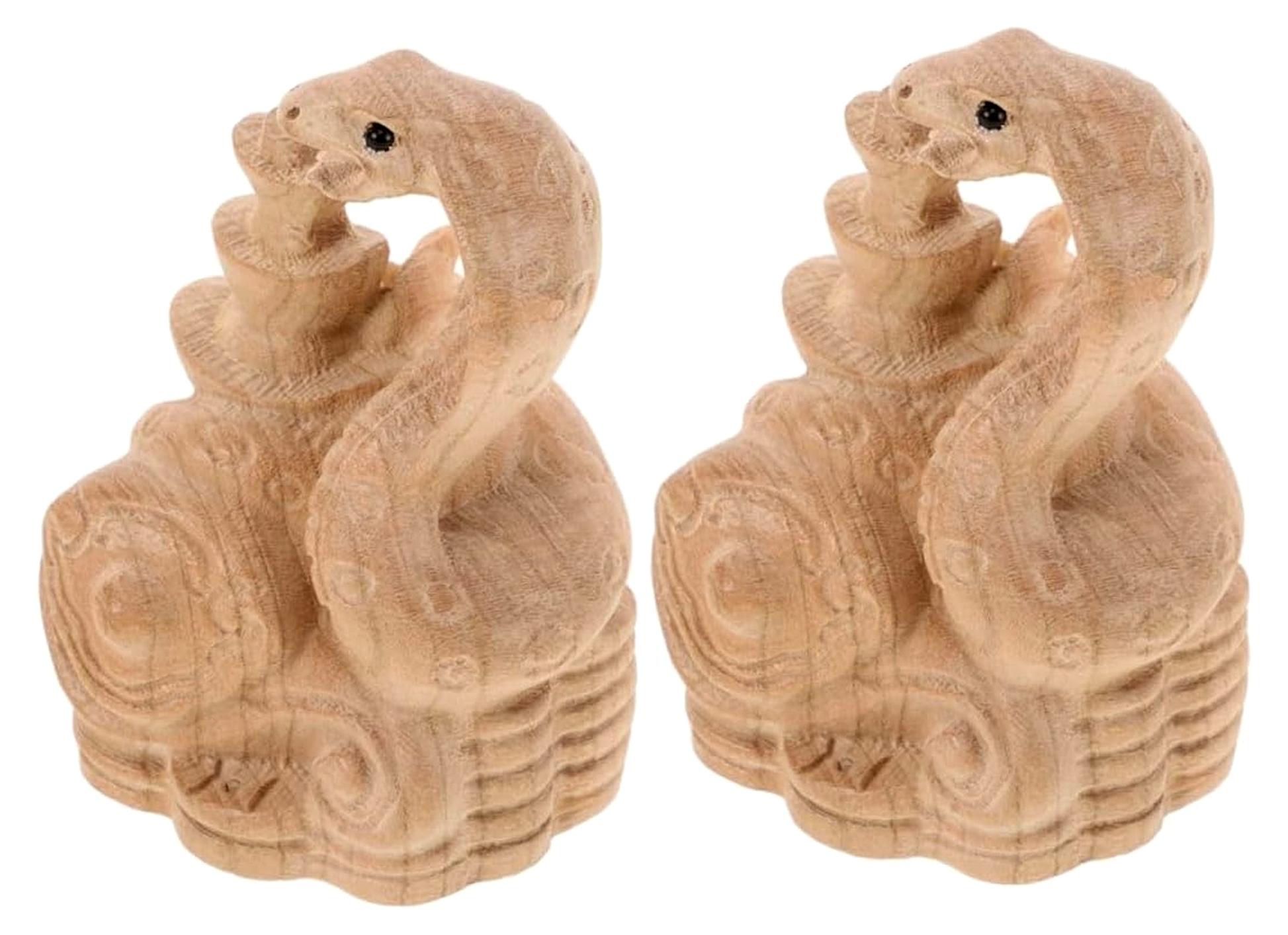 Markenlos 2-teiliges Holzschlangenfigur Set zur Dekoration für das Jahr der Schlange