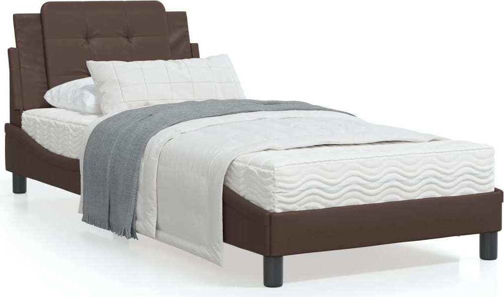 Möbel Bett mit Matratze Braun 90x190 cm Kunstleder - Klassische Betten 3208833