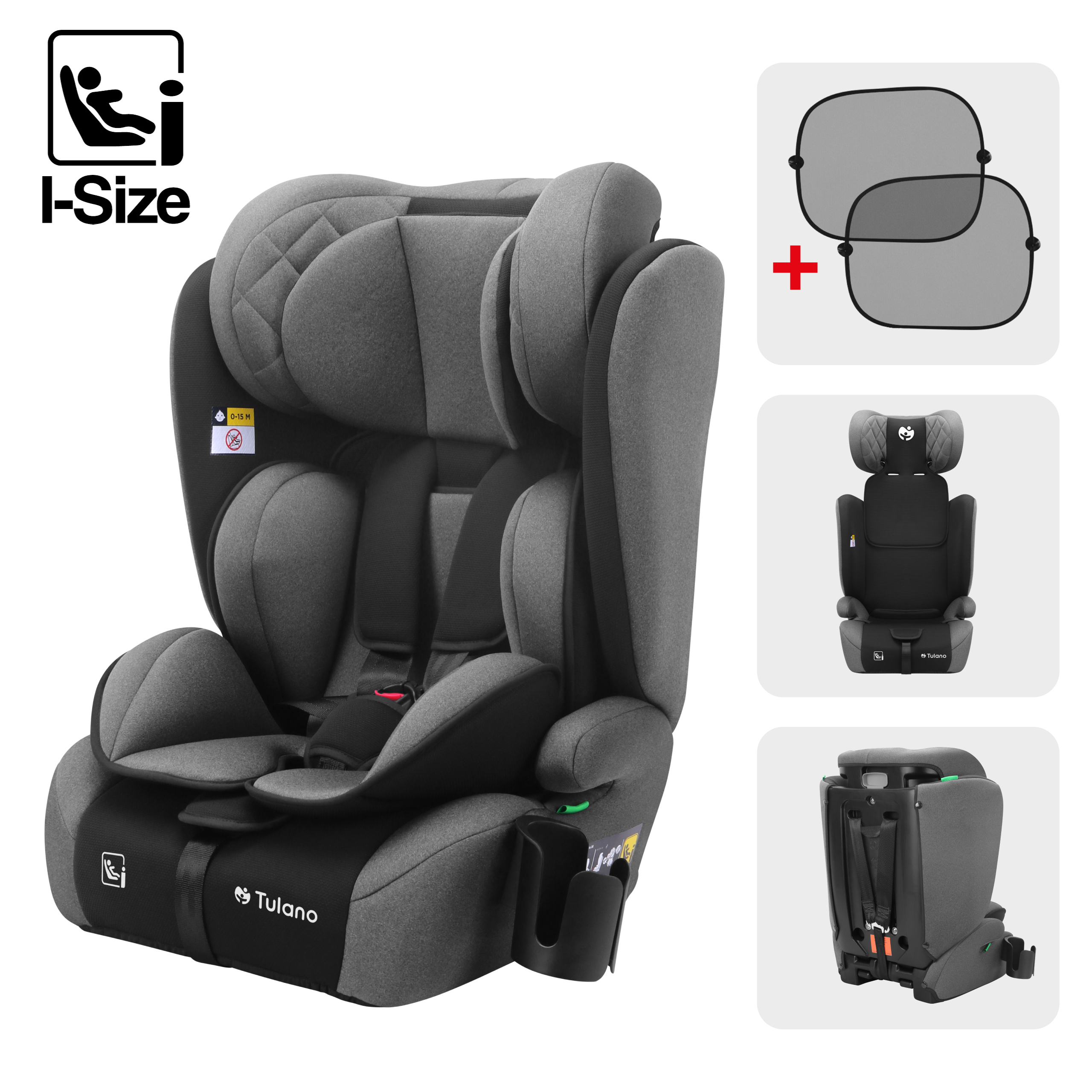 TULANO Zooma 25 | Detská autosedačka od 15 mesiacov do 12 rokov (76-150 cm) | Sivá/čierna