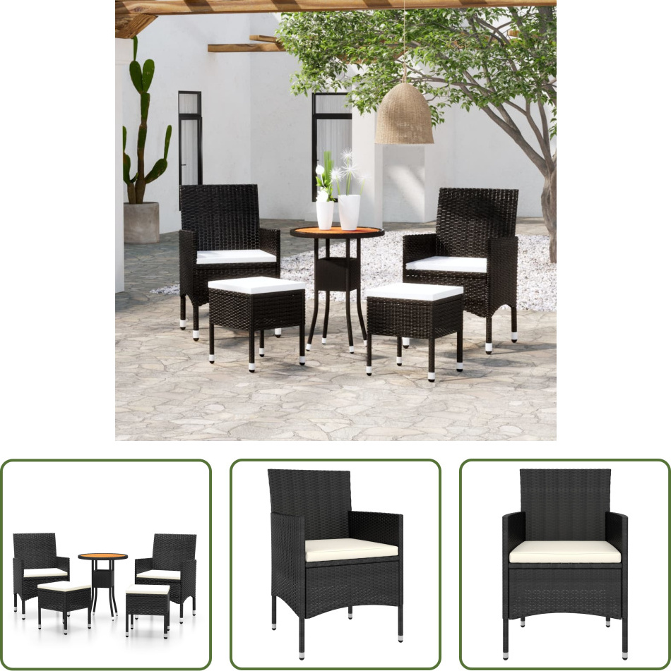 The Living Store 5-tlg. Garten-Lounge-Set Poly Rattan Schwarz