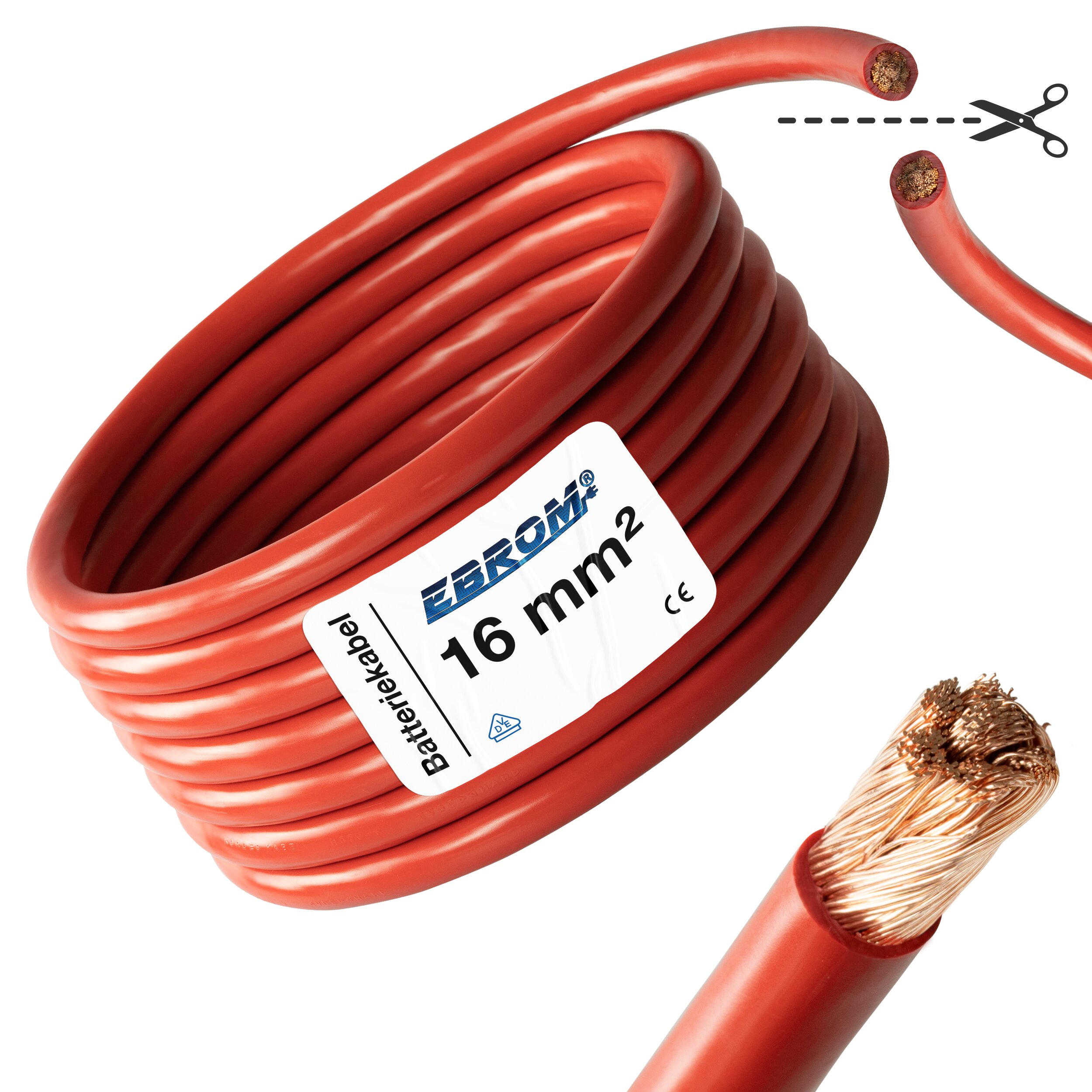 EBROM Batteriekabel rot + schwarz 12/24V Querschnitt: 16 mm² Länge von 30  cm bis 5 m für Stromstärken bis 82A, M8 Kabelschuh + Aderendhülse  gegenüberliegend, Verbindung Batterie 16mm2, Länge: 30 cm : :  Gewerbe, Industrie & Wissenschaft