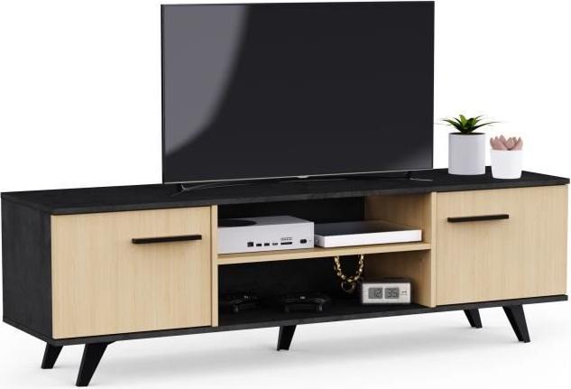 TV-Bank - KENT - Eichendraht / Sidewalk - 2 Türen zum Öffnen - 2 Nischen - 151,4 x 39,3 x 46,2 cm - DEMEYERE KENT393541