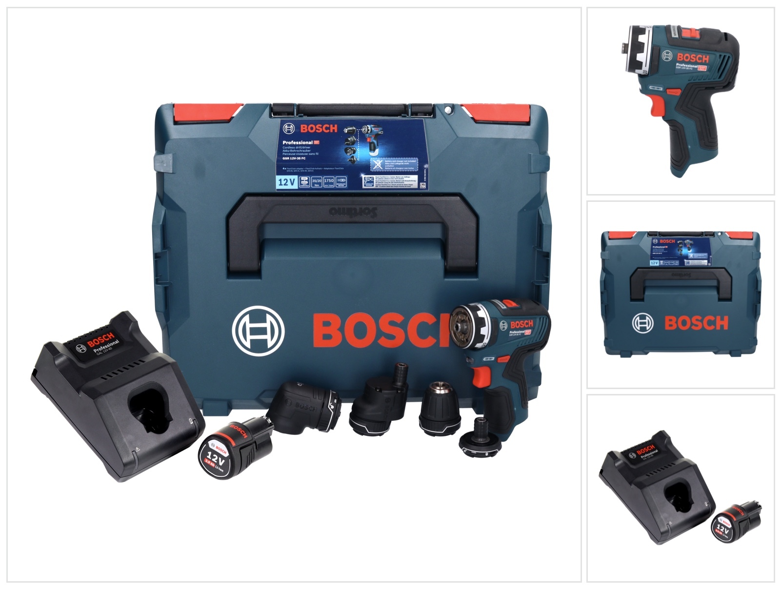 Bosch GSR 12V-35 FC Profesionálny akumulátorový vŕtací skrutkovač 12 V 35 Nm bez kefiek + 1x akumulátor 3,0 Ah + nabíjačka + L-Boxx
