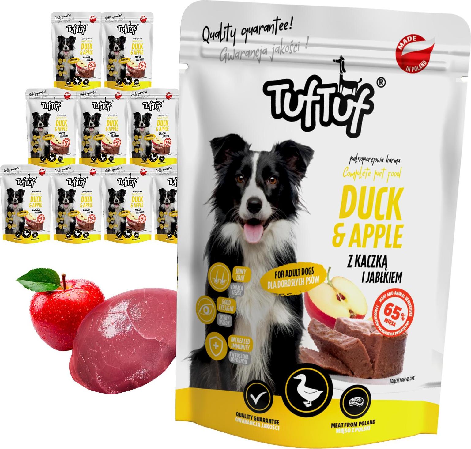 Tuftuf Hundenassfutter - Ente mit Apfel - 3kg - Nassfutter - 10x300ml - Nassfutter Sack - Hundefutter 10x300g