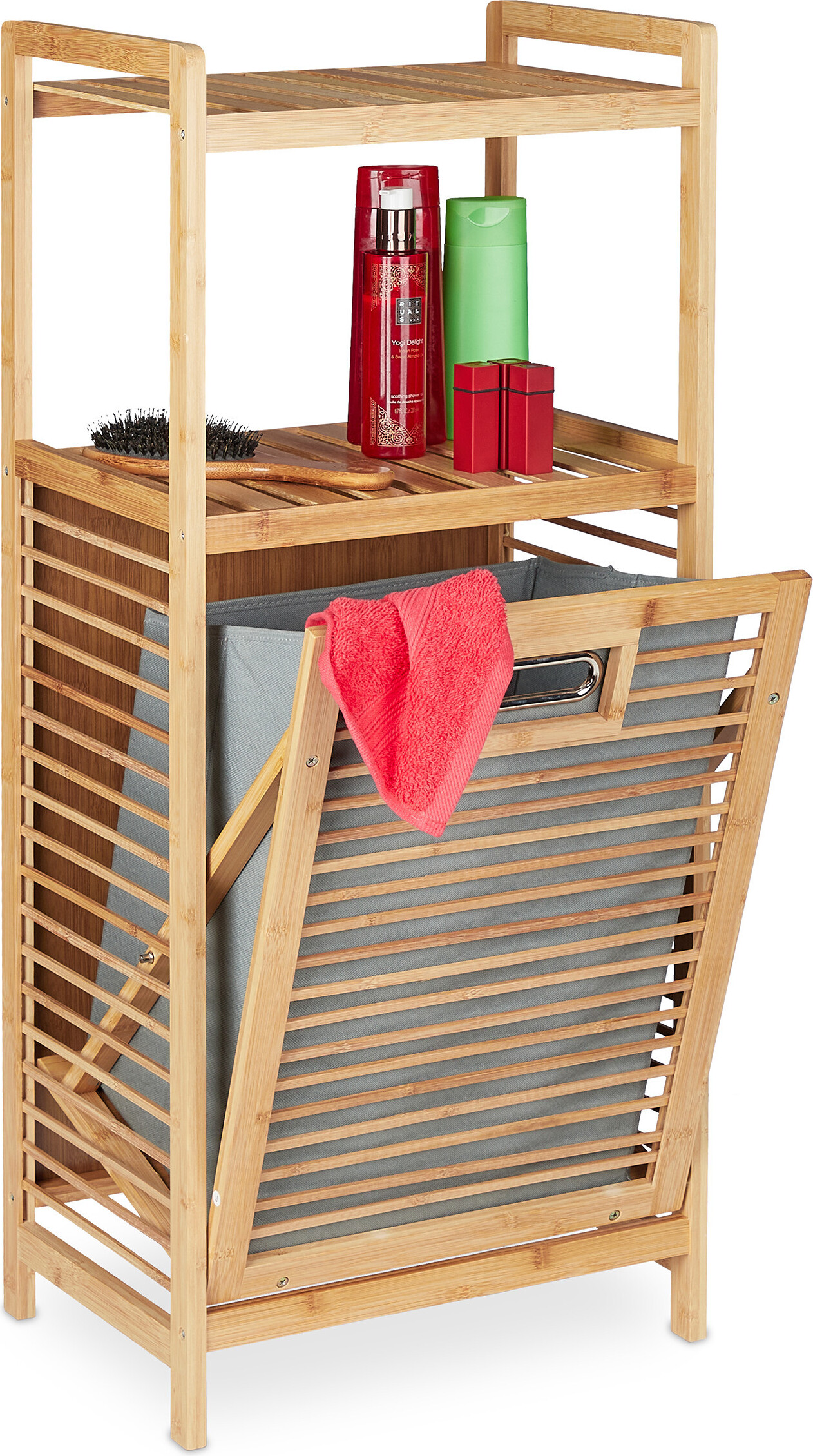 Relaxdays Mensola Da Letto In Bambù – Mini Comodino A Clip Salvaspazio, Con Fessure Per Cavi, Per Bordo Letto Fino A 6.4 Cm, Naturale