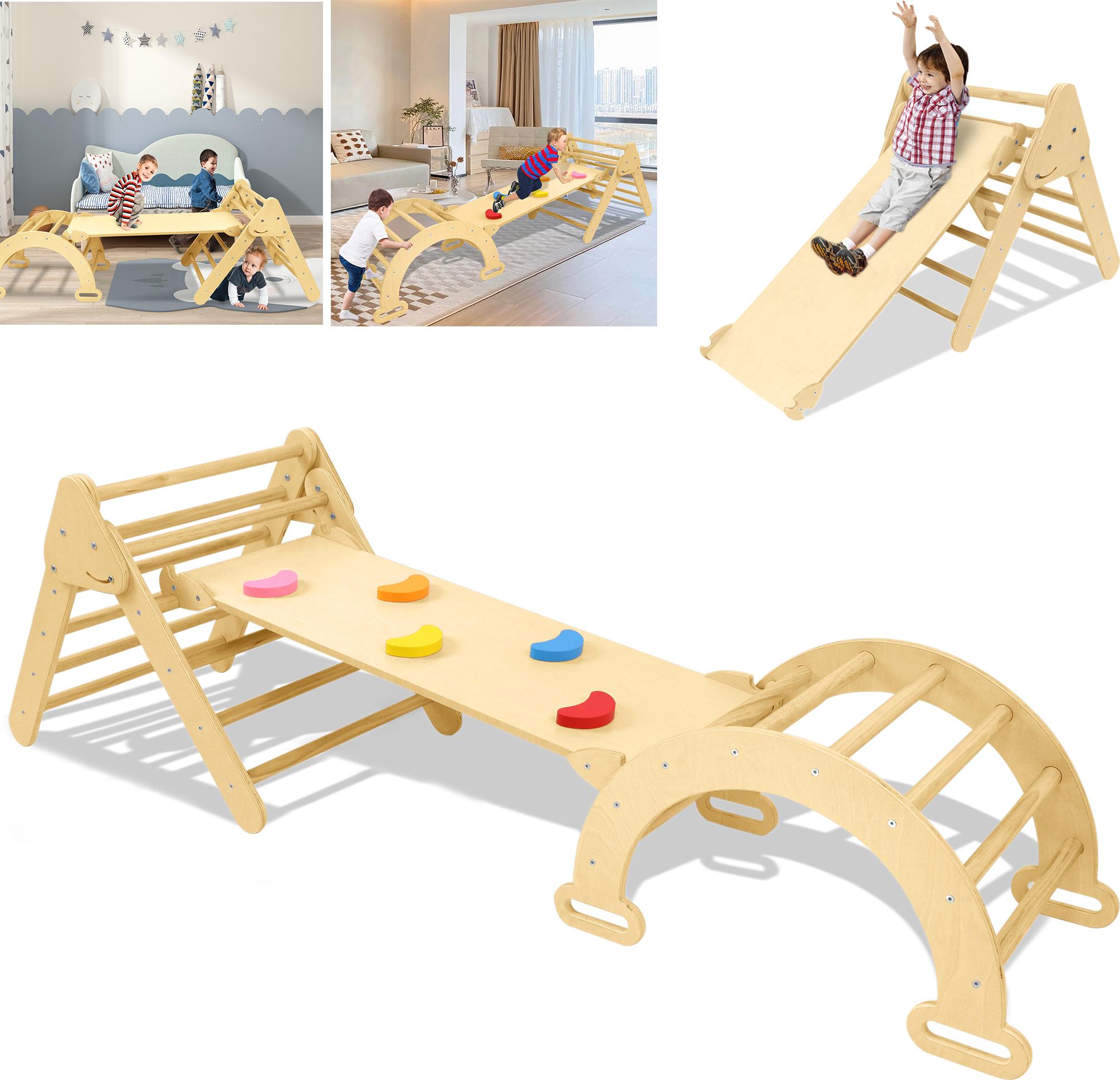 XINZI 3 in 1 Kletterdreiecke Klettergerüst Set mit Rutsche, Kletterbogen und Kletterleiter Waldorfrocker Faltbares Kletterleiter-Rutsche
