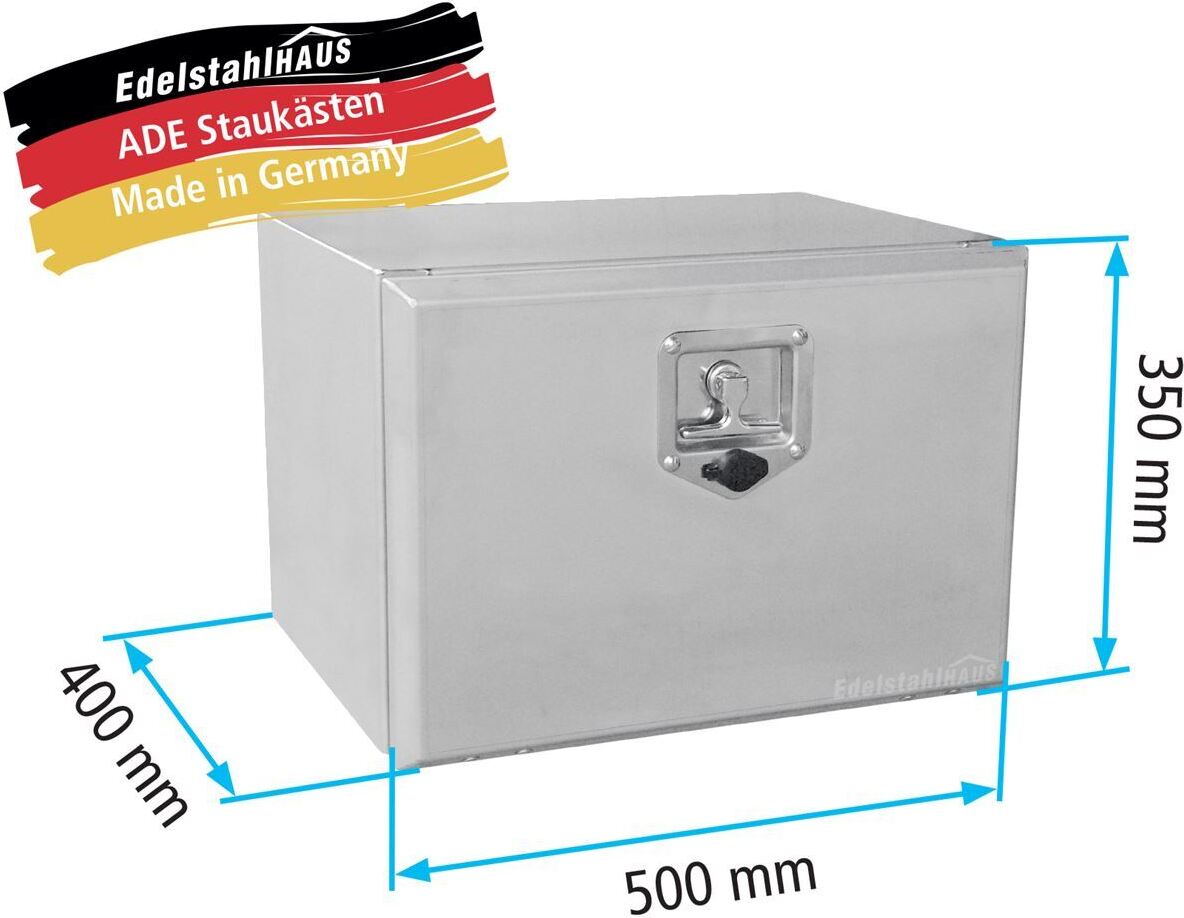 Edelstahlhaus ADE Werkzeugkasten Edelstahl 500 x 350 x 400, Staukasten, Staubox, Unterflurbox + 2 x Edelstahlkette beidseitig 90° W1V15N050-35-40+KET1102