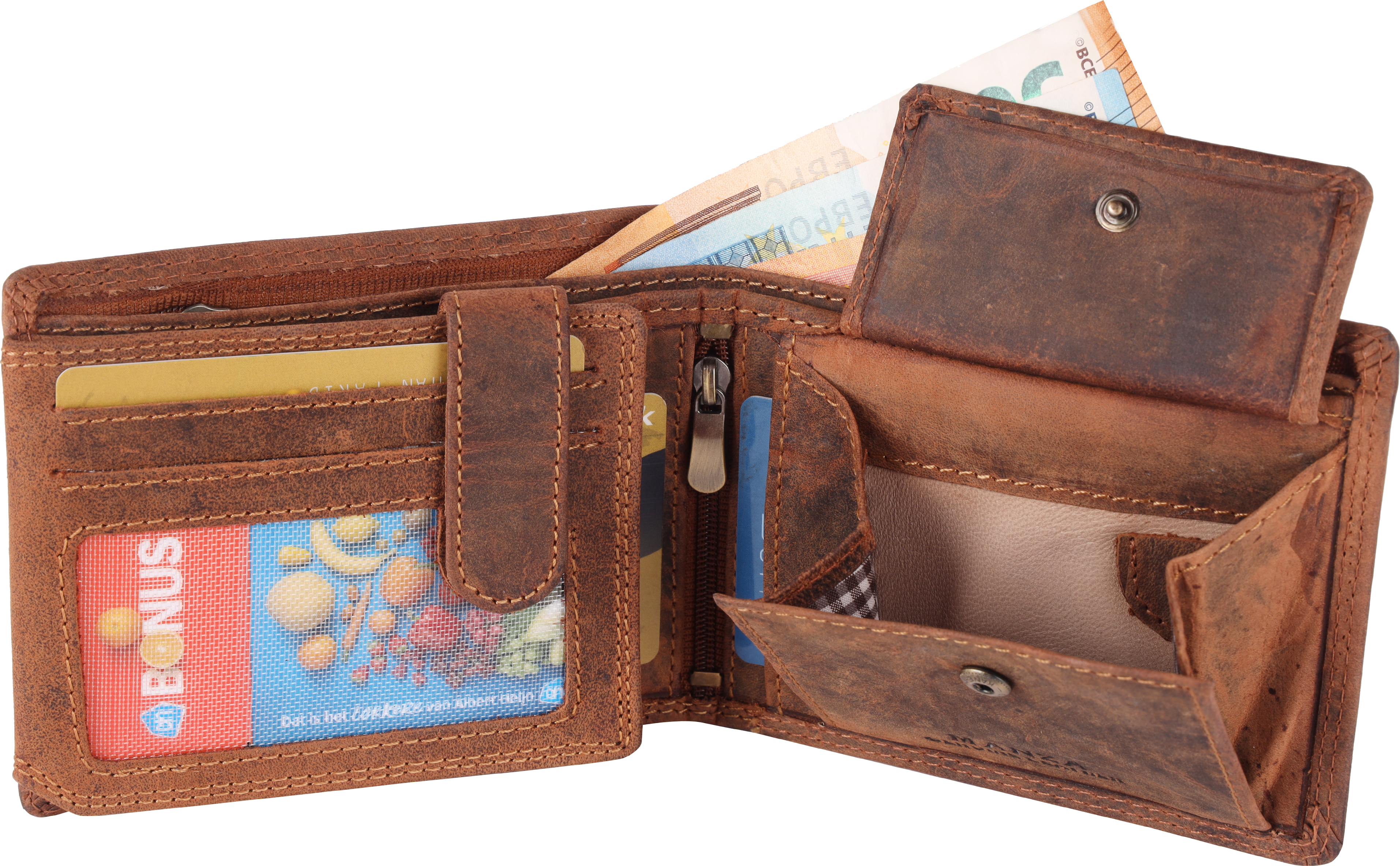 Herren-Geldbörse aus echtem Leder – Mit Reißverschlussfach im Scheinfach, RFID-Schutz und edlem Design von MANZA® MANZ-1012